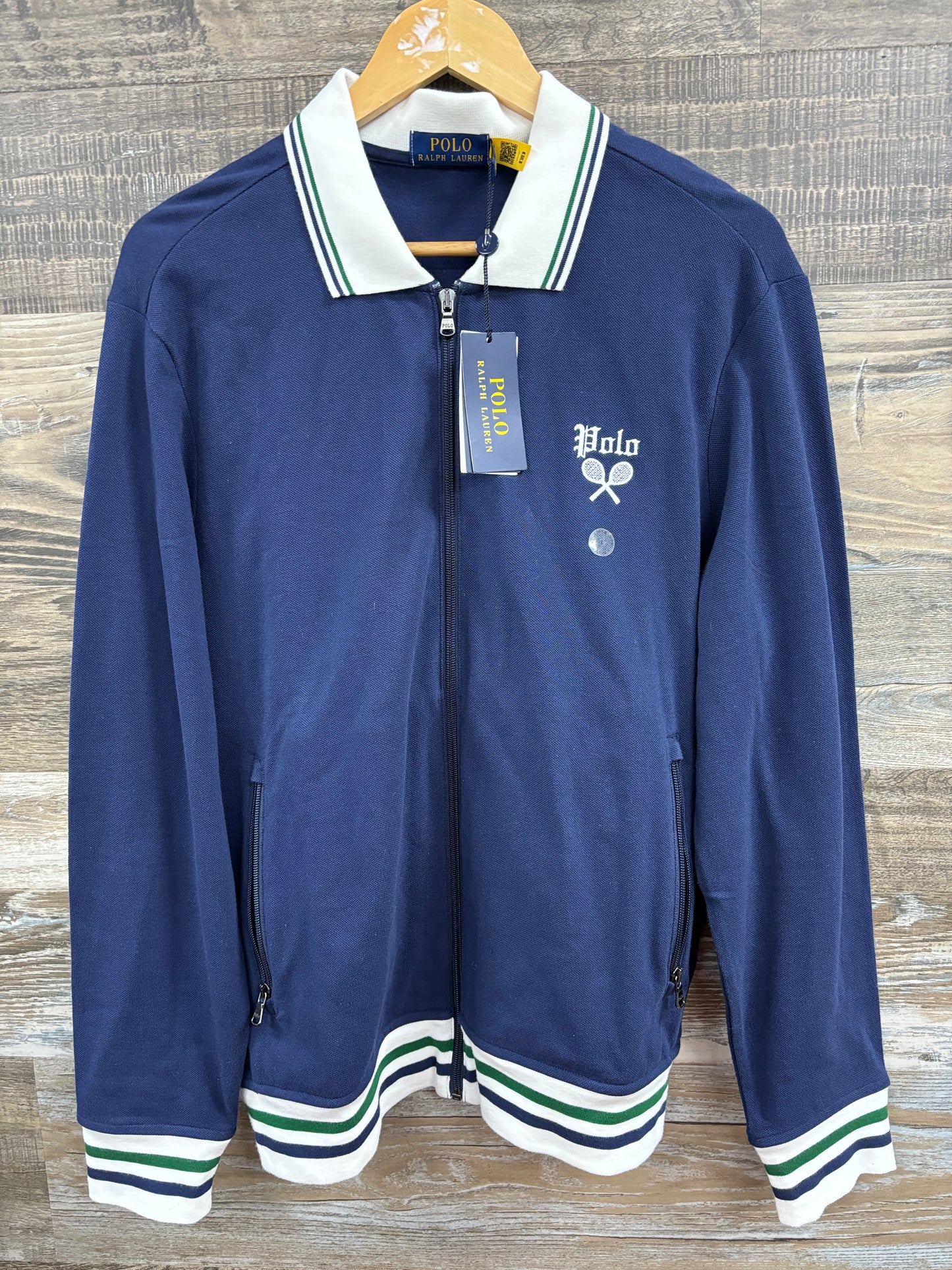 Polo tennis zip up pin stripe L