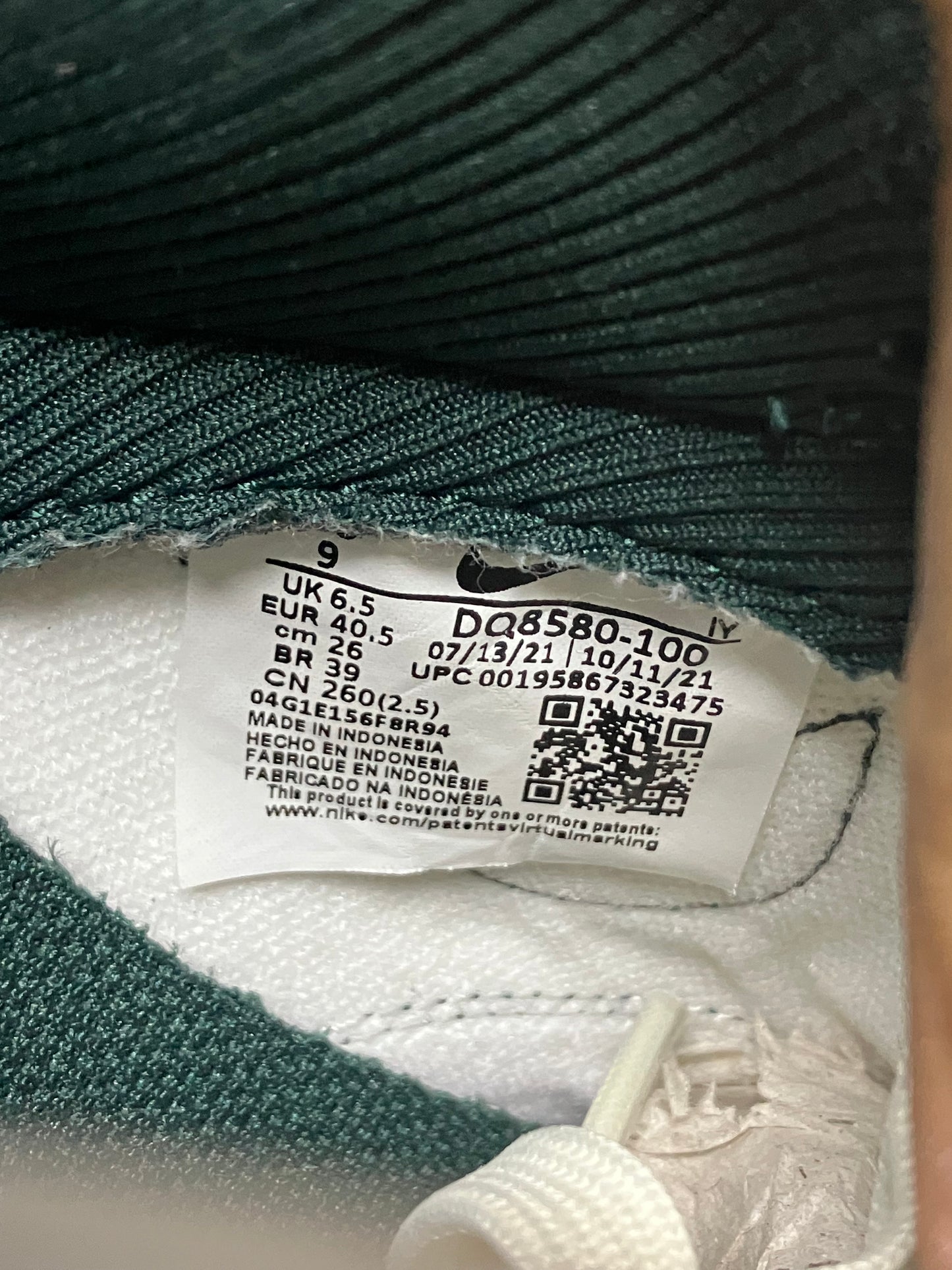 9W/7.5M - Dunk low Vintage Green