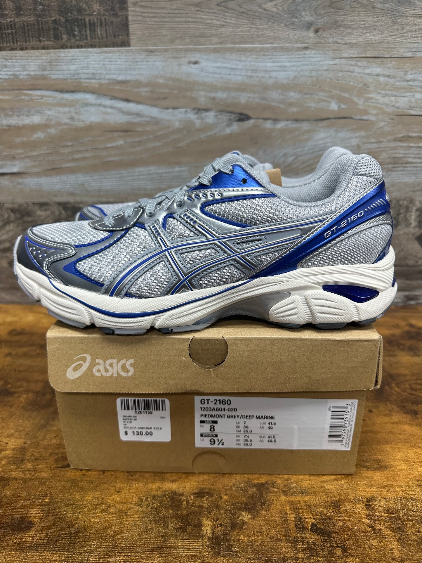 ASICS GT-2160 Grey/Marine Size 8 New
