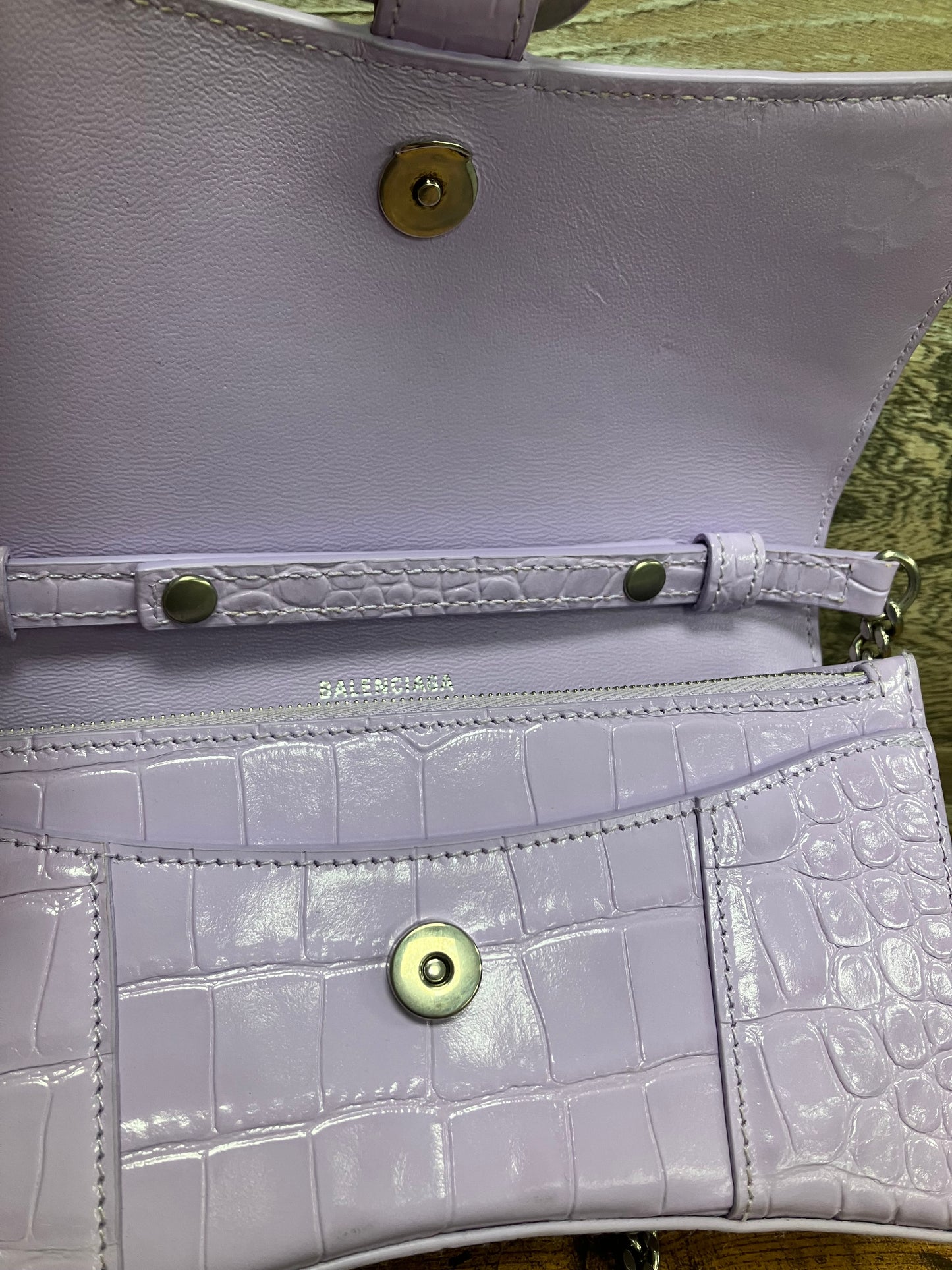 Balenciaga Embossed Hourglass Purse Purple Sz OS