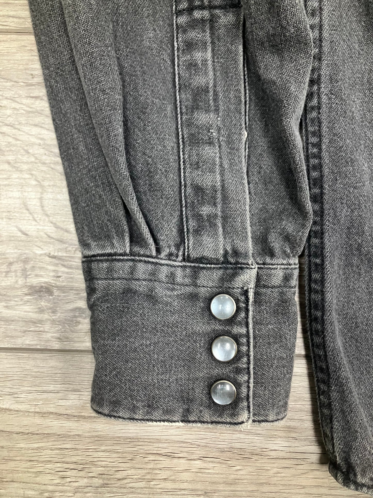 RRL Ralph Lauren Denim Shirt Large Pearl Snap Western Grey Black Long Sleeve Men N