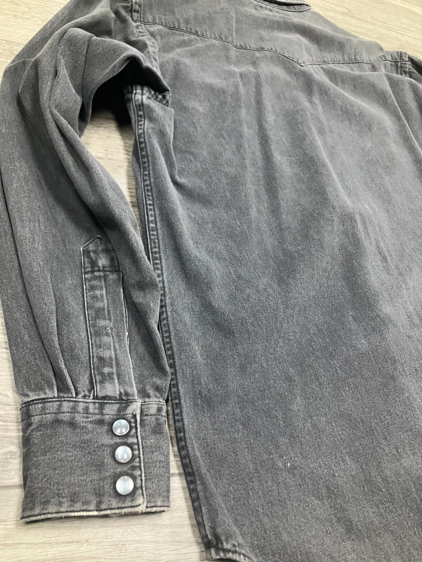 RRL Ralph Lauren Denim Shirt Large Pearl Snap Western Grey Black Long Sleeve Men N