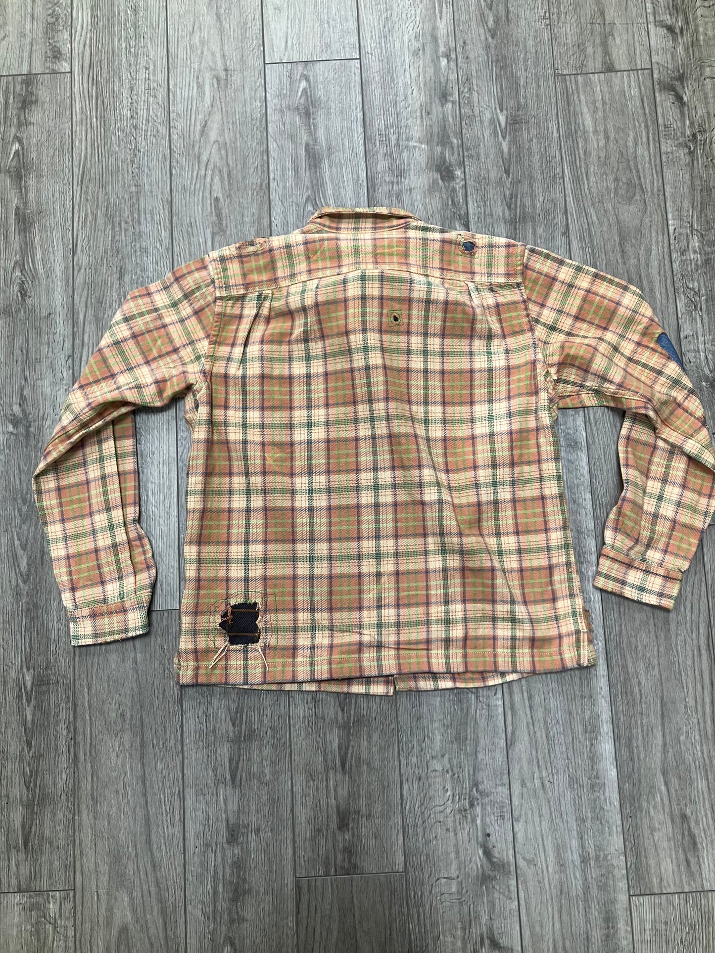 RRL REPAIRED PLAID TWILL CAMP SHIRT L