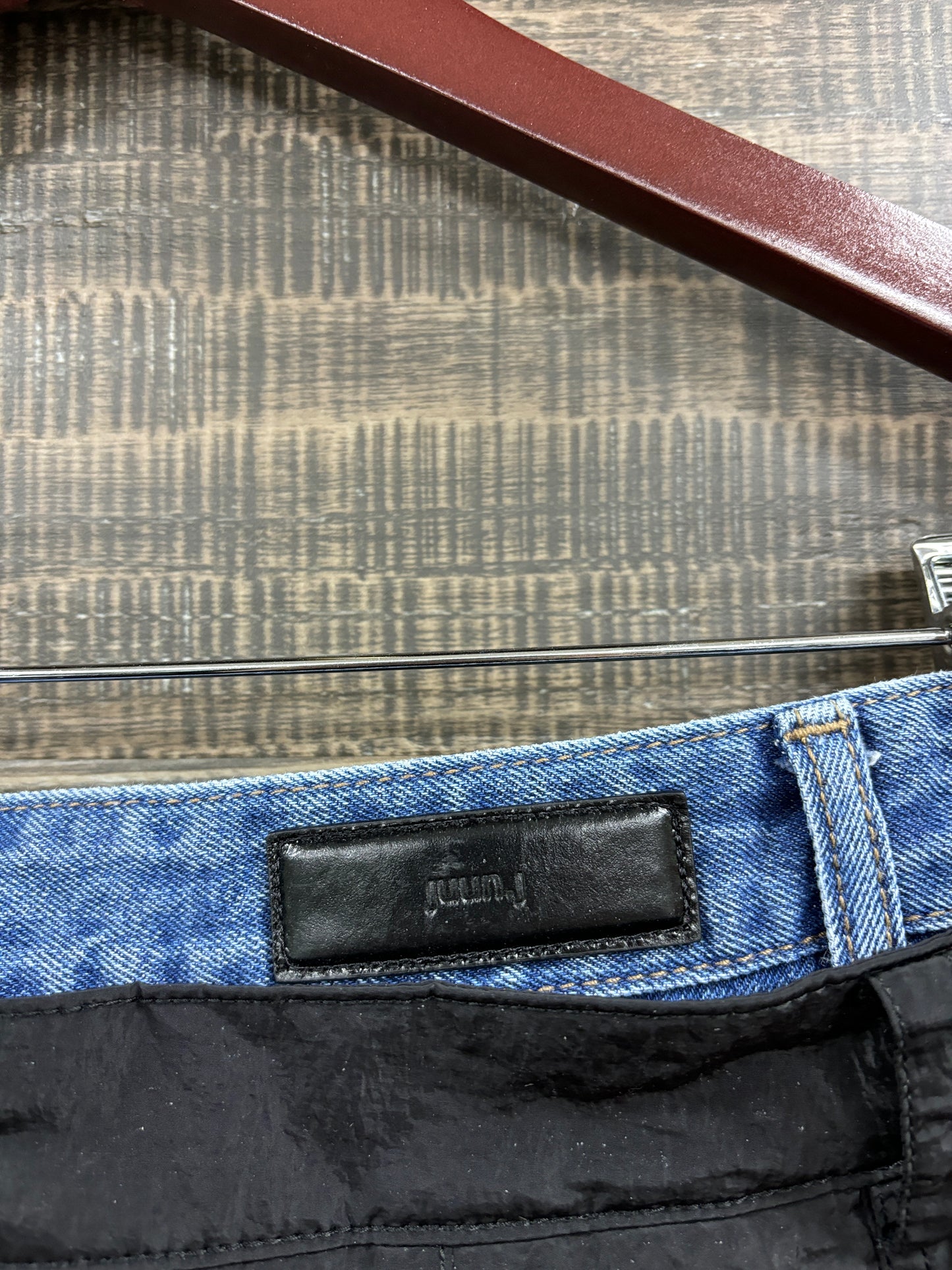 Juun. j double layered denim nylon shorts