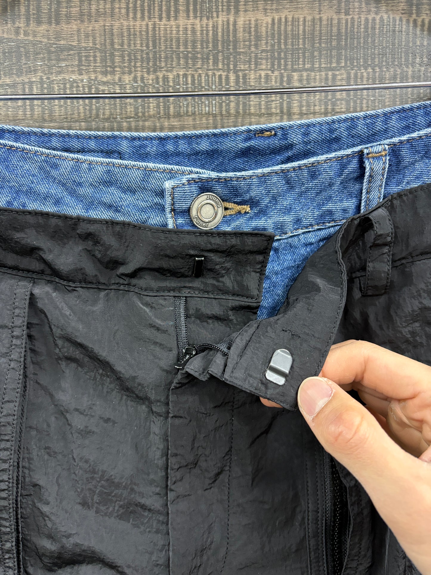 Juun. j double layered denim nylon shorts