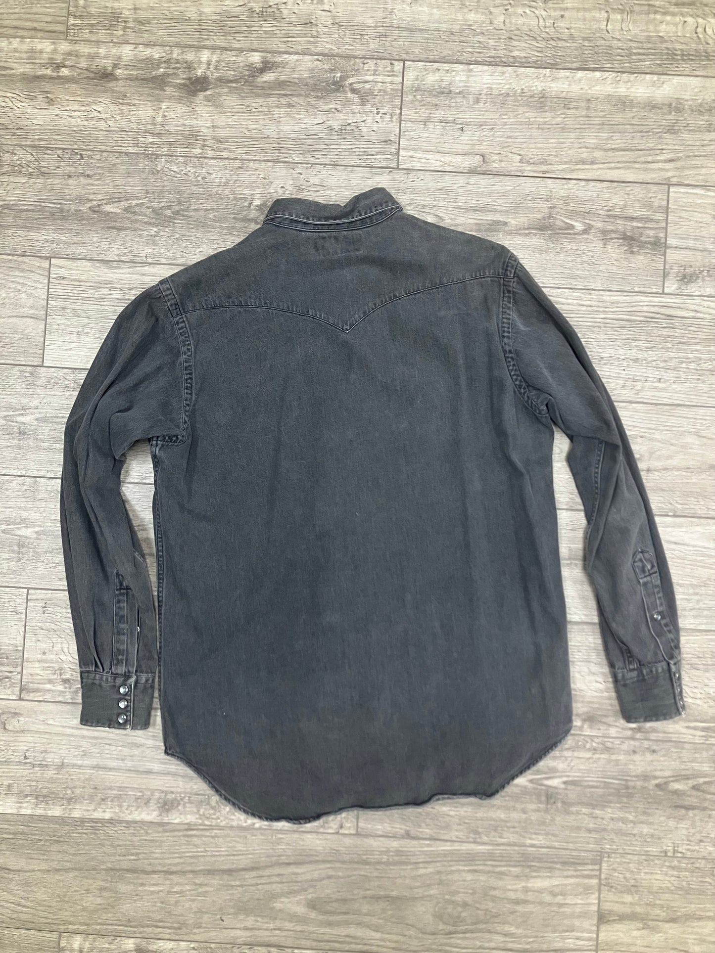 RRL Ralph Lauren Denim Shirt Large Pearl Snap Western Grey Black Long Sleeve Men N