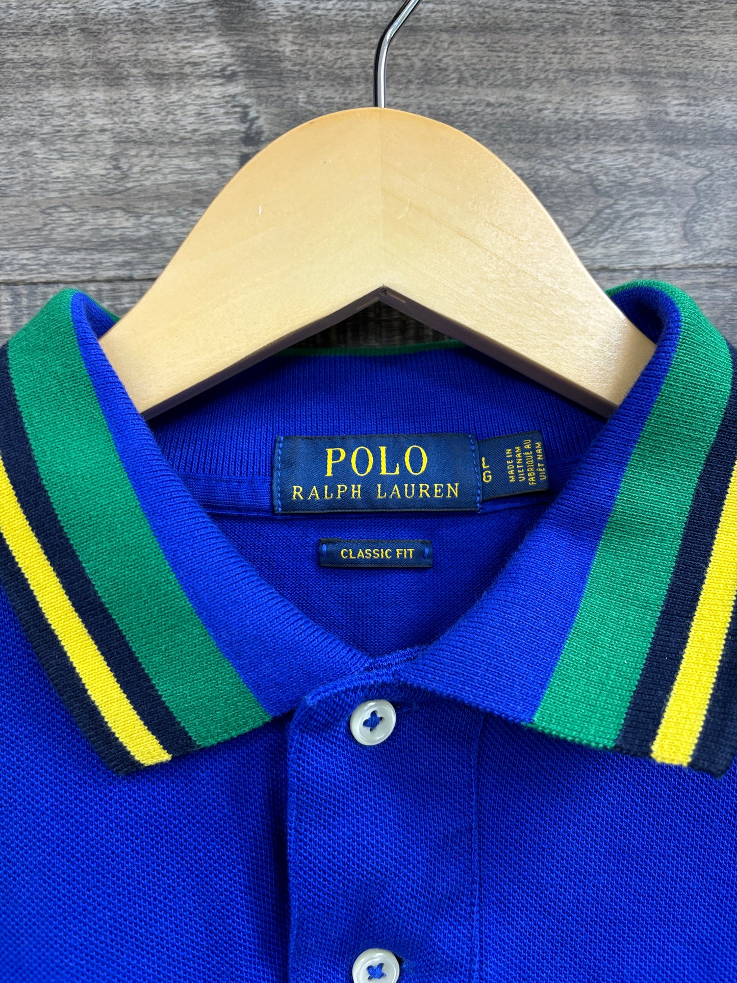 Polo blue yellow striped shirt L