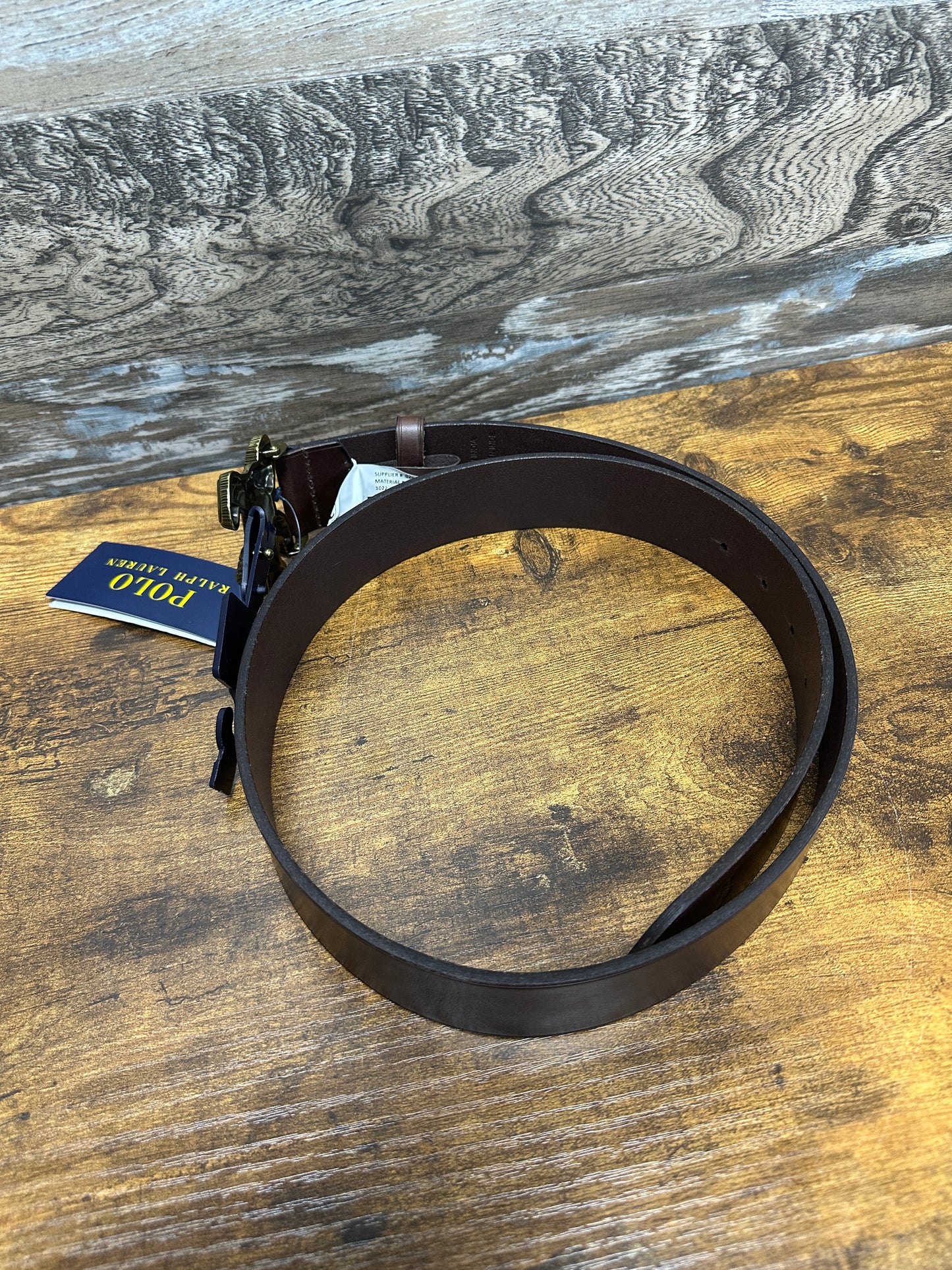 Polo Bear buckle Brown leather belt New