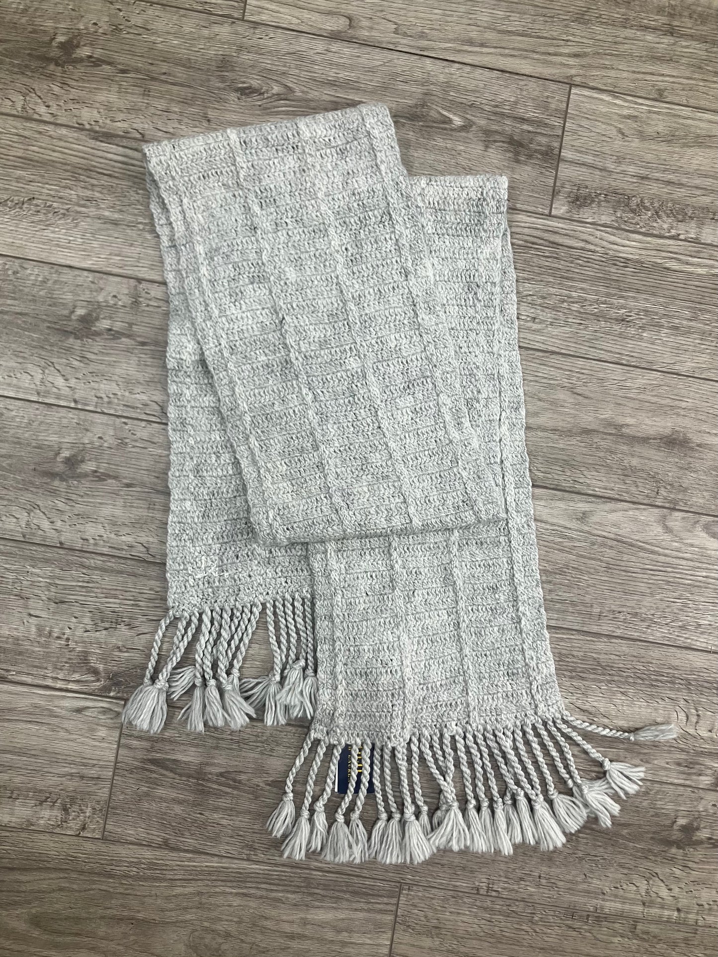 OS-Polo Ralph Lauren Cashmere Grey Knit Fringe Scarf