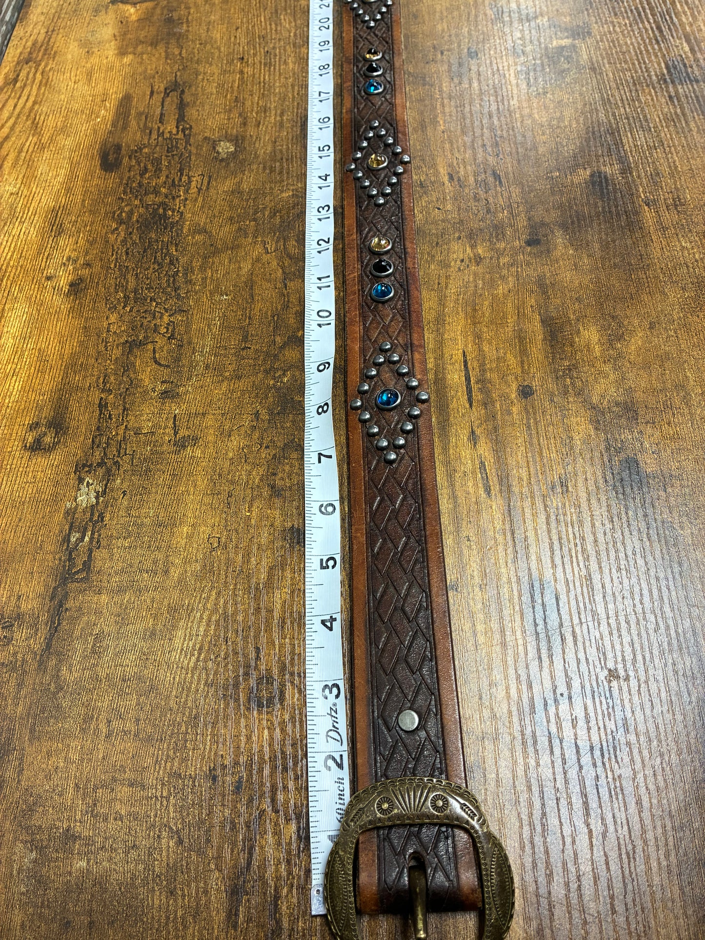 32 - Double RL (RRL) Western Brown Leather Studded Belt