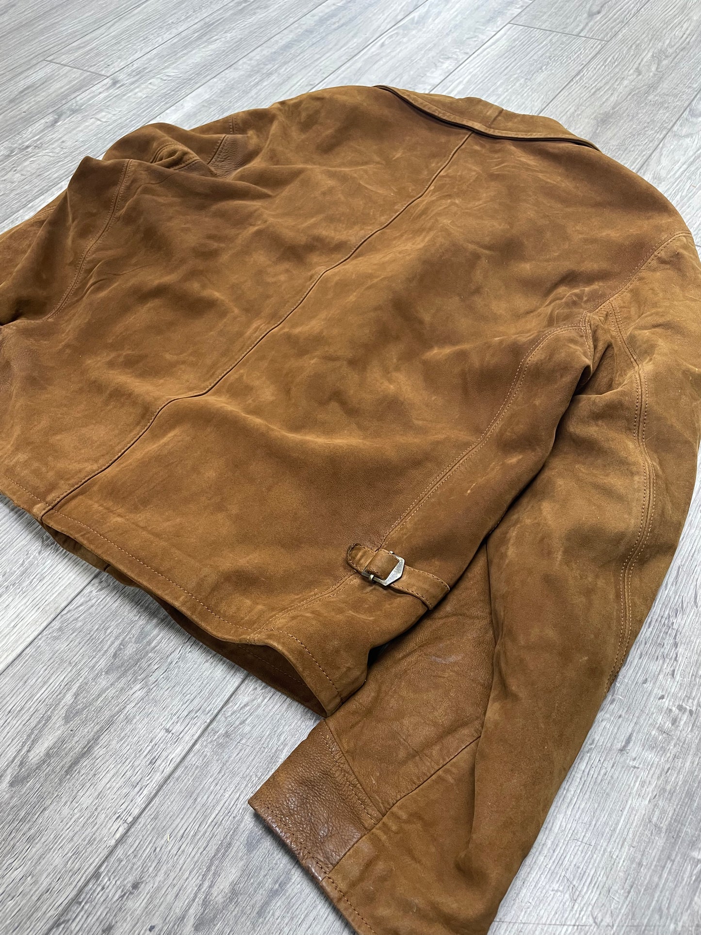 L-Vintage Polo Ralph Lauren Plaid-Lined Brown Suede Moto Jacket
