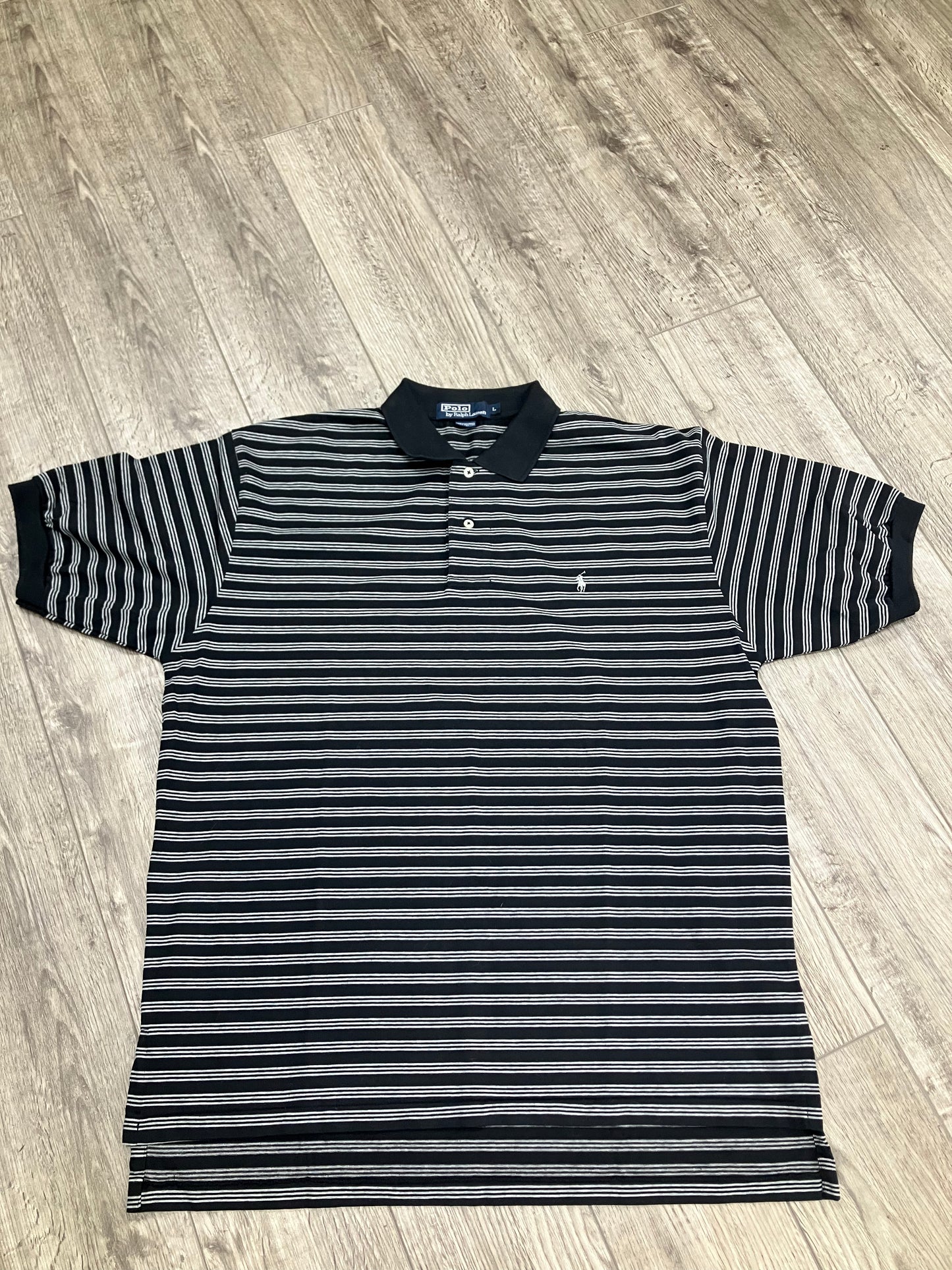 L-Polo Black White Striped shirt