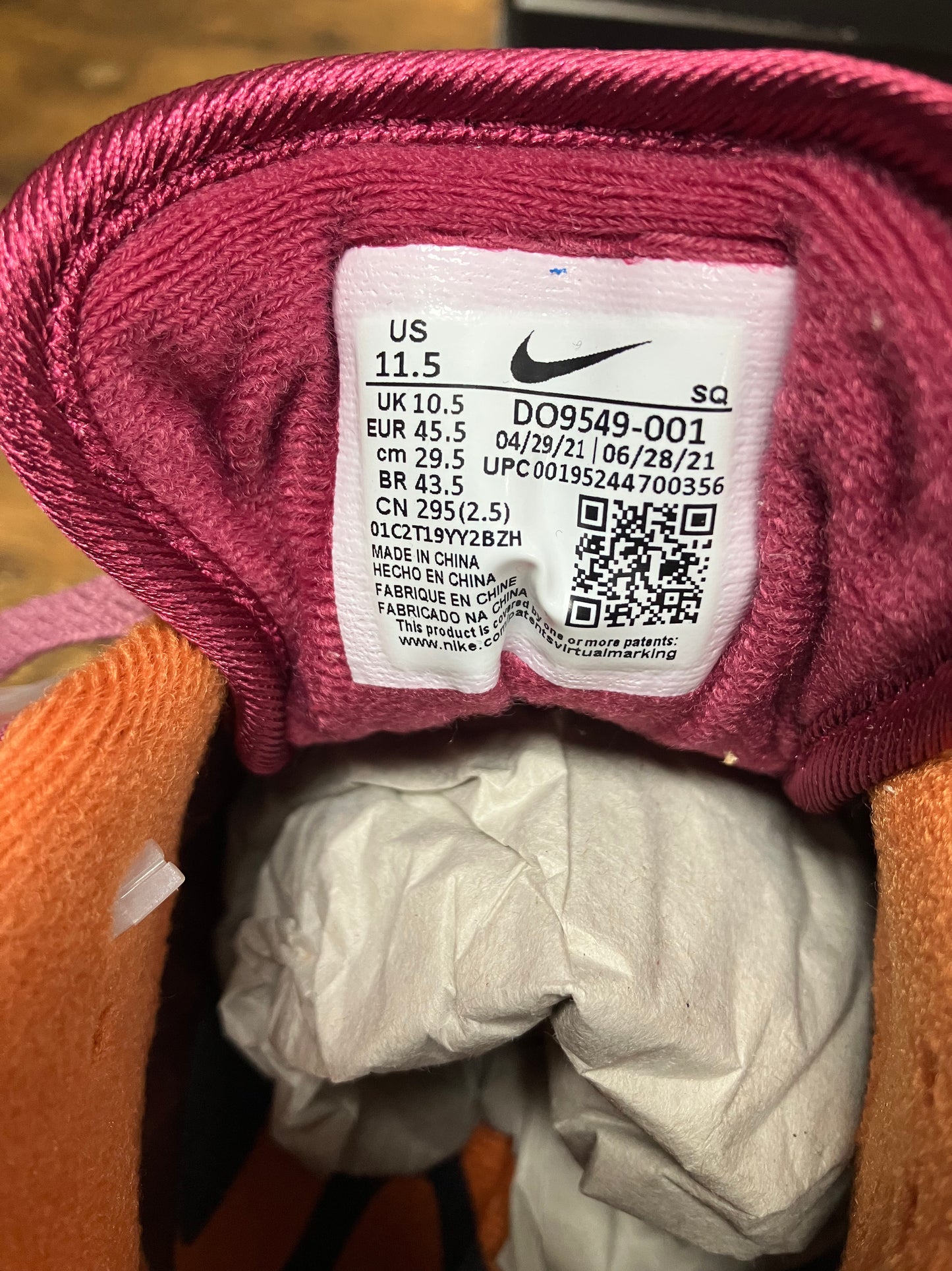 11.5-Air Max 1 Patta Rush Maroon