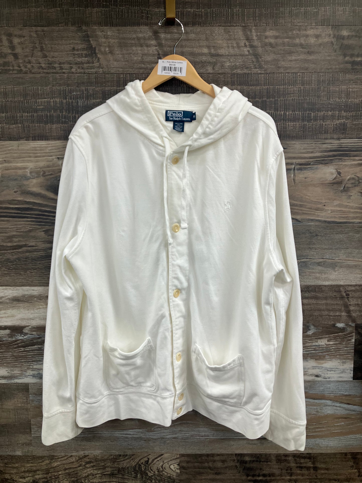 XL-Polo White Cotton button up Hoodie