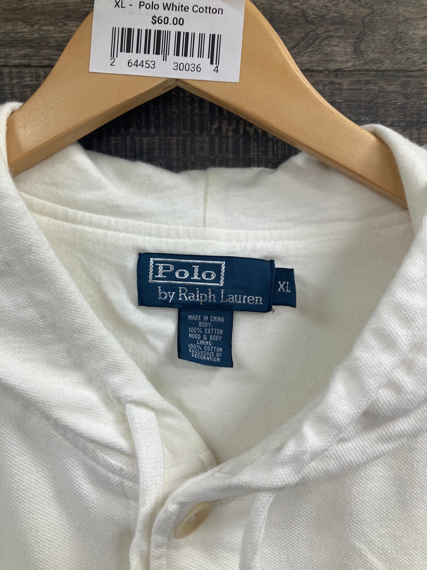 XL-Polo White Cotton button up Hoodie