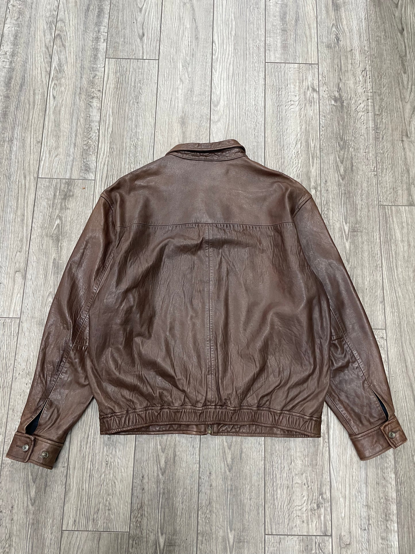 XL-Polo Ralph Lauren Plaid-Lined Brown Leather Jacket