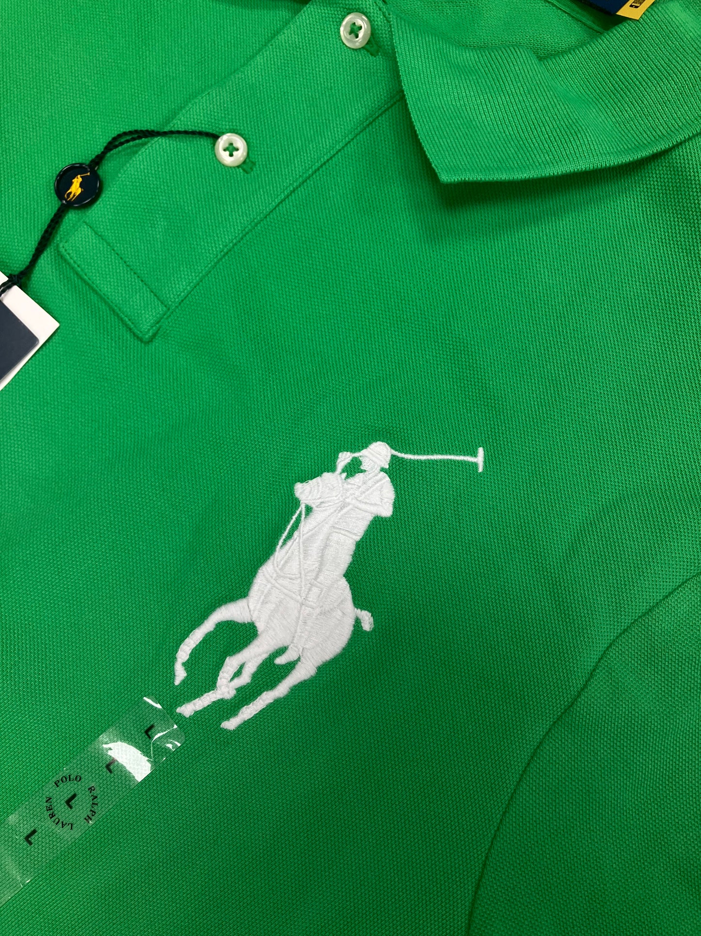 L-Ralph Lauren Lime Green striped Polo