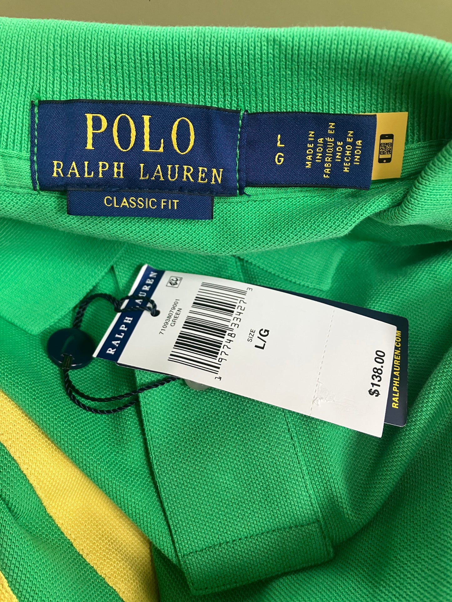 L-Ralph Lauren Lime Green striped Polo