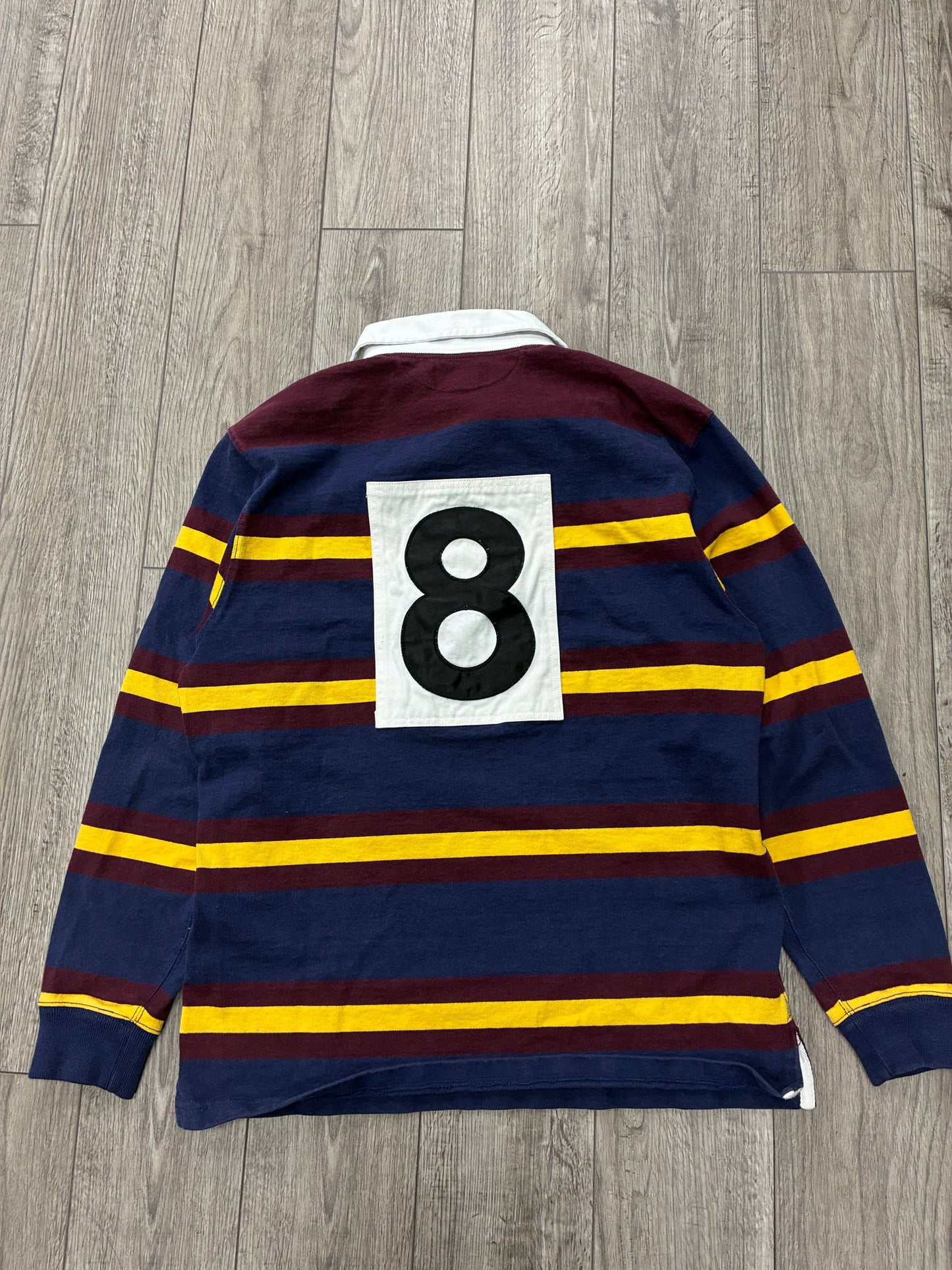 L - Polo Ralph Lauren Striped #8 Crest Rugby Long Sleeve Shirt