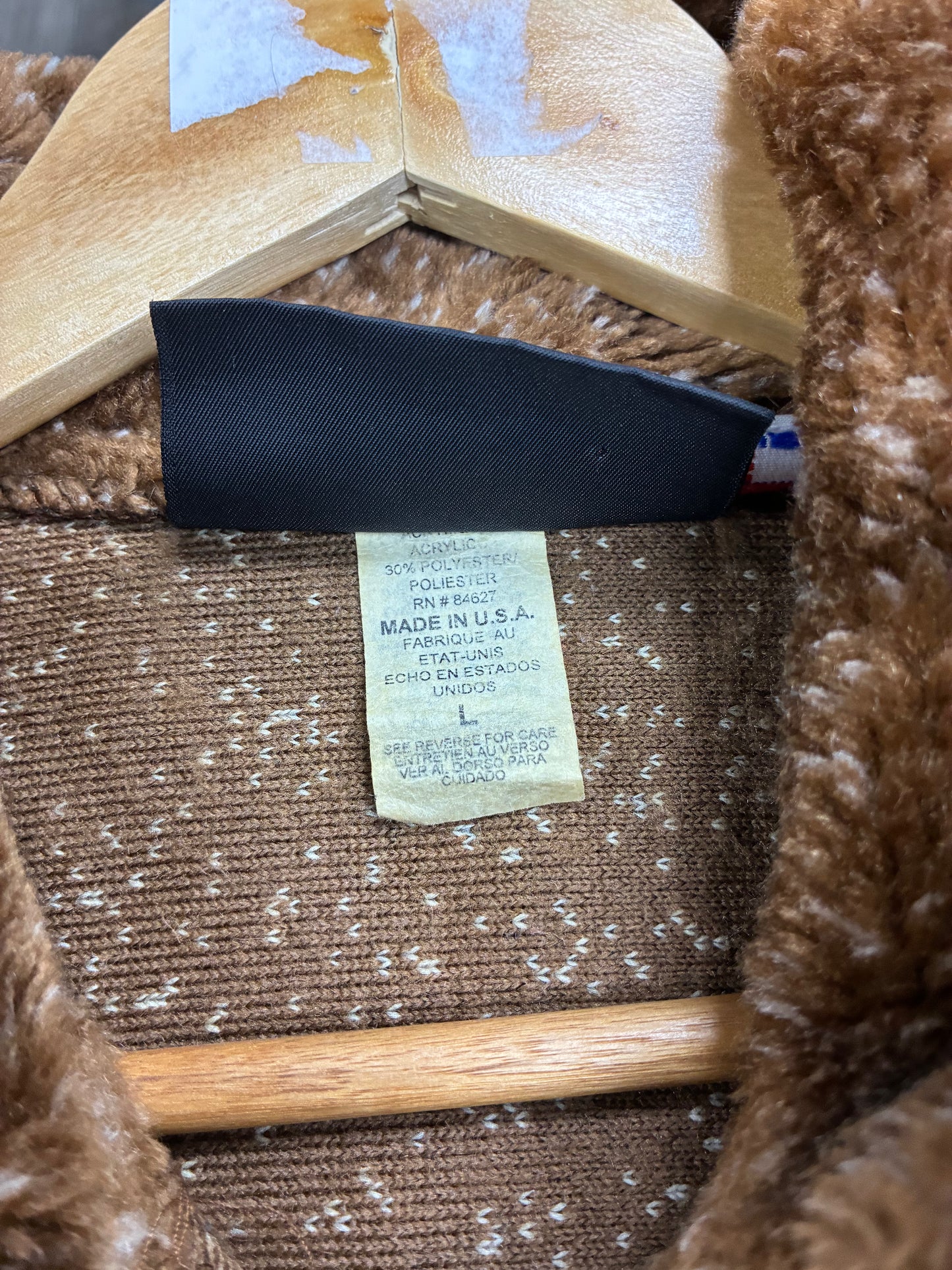 L - Vintage Brown Puppy Dog Sherpa Fleece Jacket