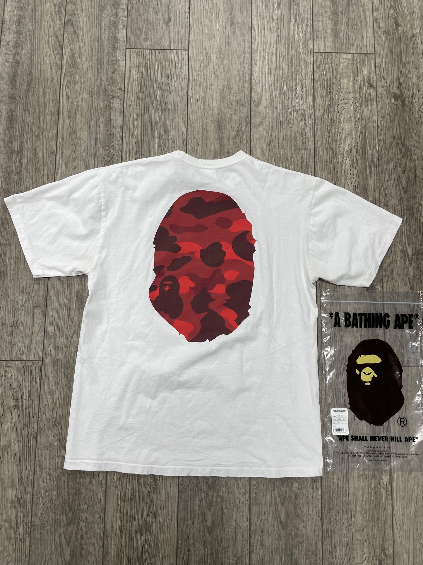 XL-Bape Red Camo Ape Head White Tee