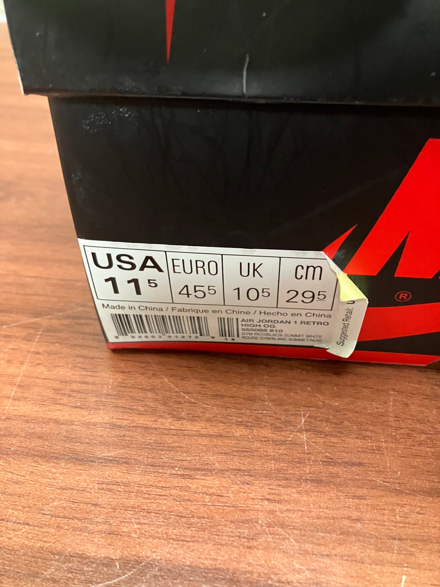 Jordan 1 Retro High Bred Toe Size 11.5