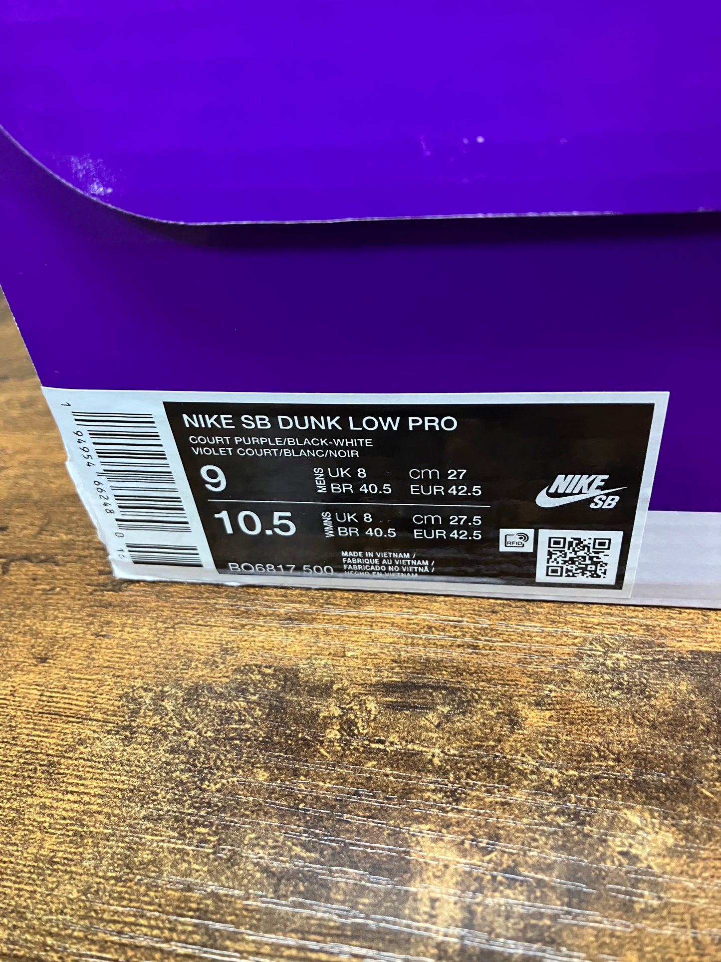 Nike SB Dunk Low Court Purple Size 9
