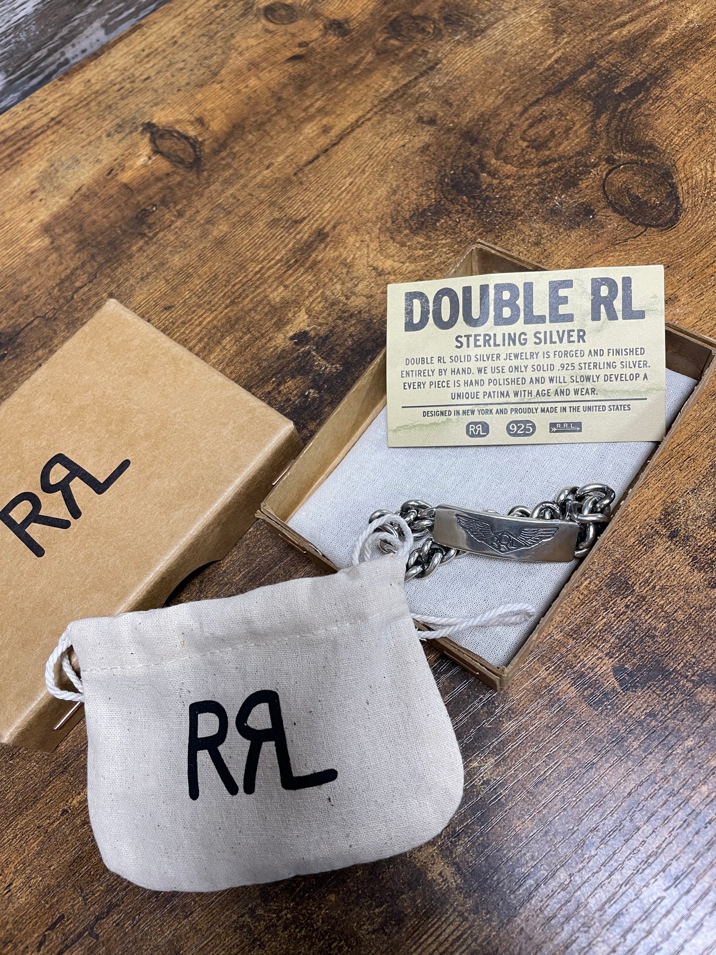 RRL by Ralph Lauren sterling silver ID bracelet