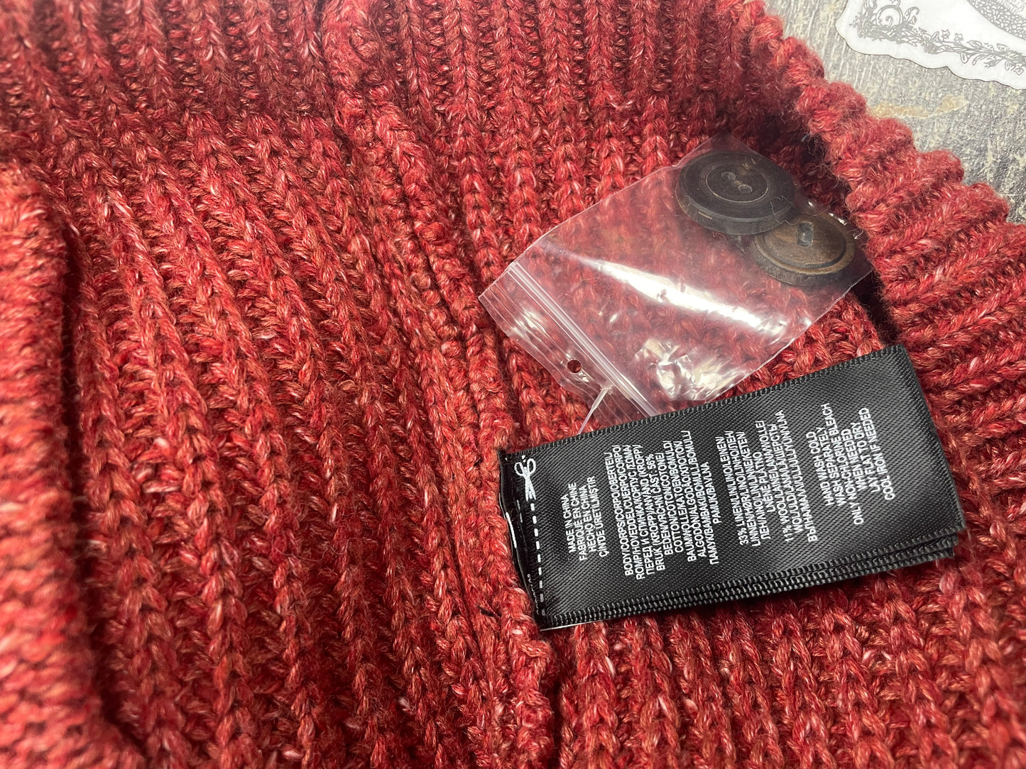 M - Double RL (RRL) Shawl Collar Rib Knit Cardigan Red Cotton Linen