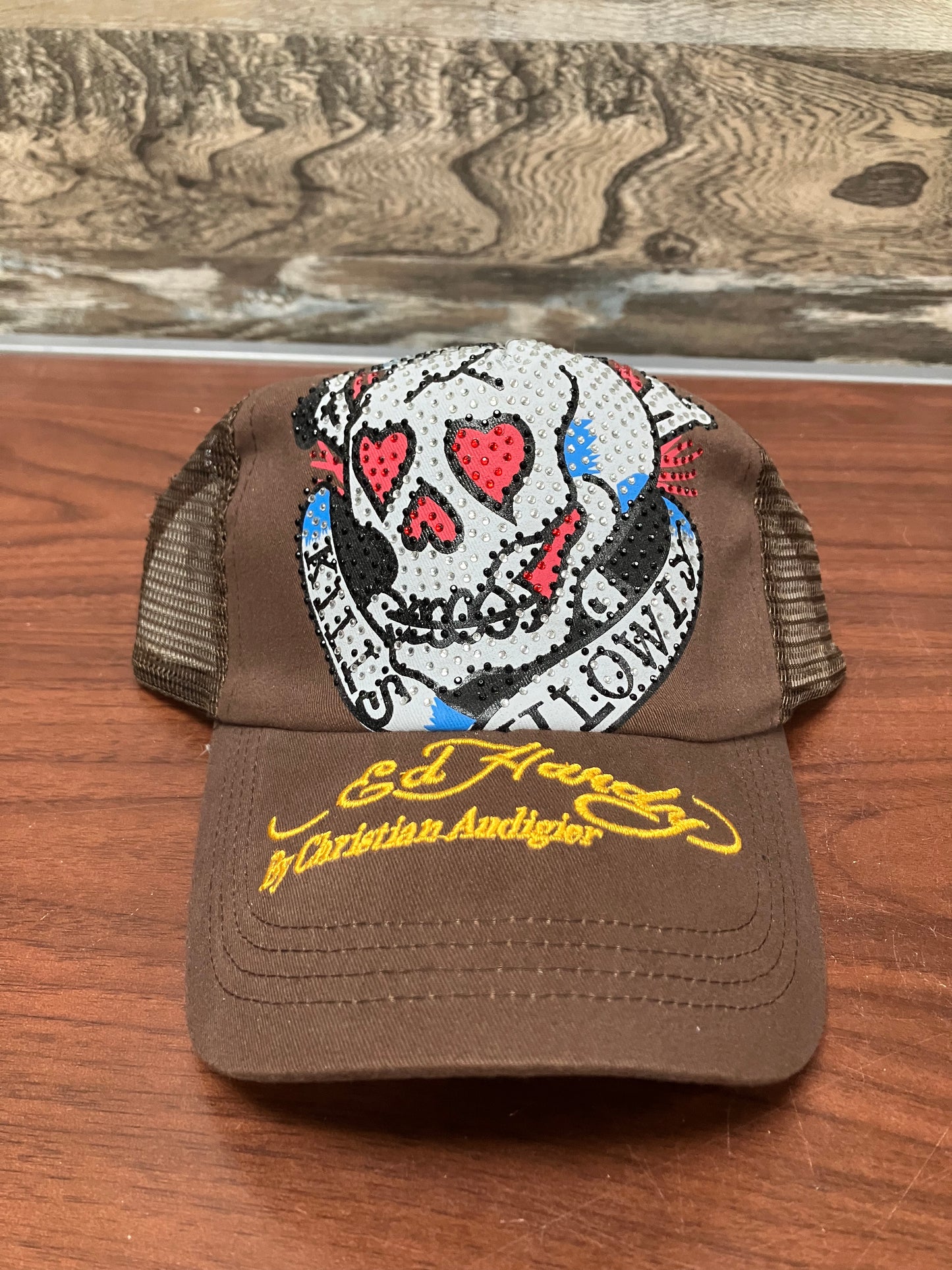 Ed Hardy Brown Bedazzled Trucker Hat