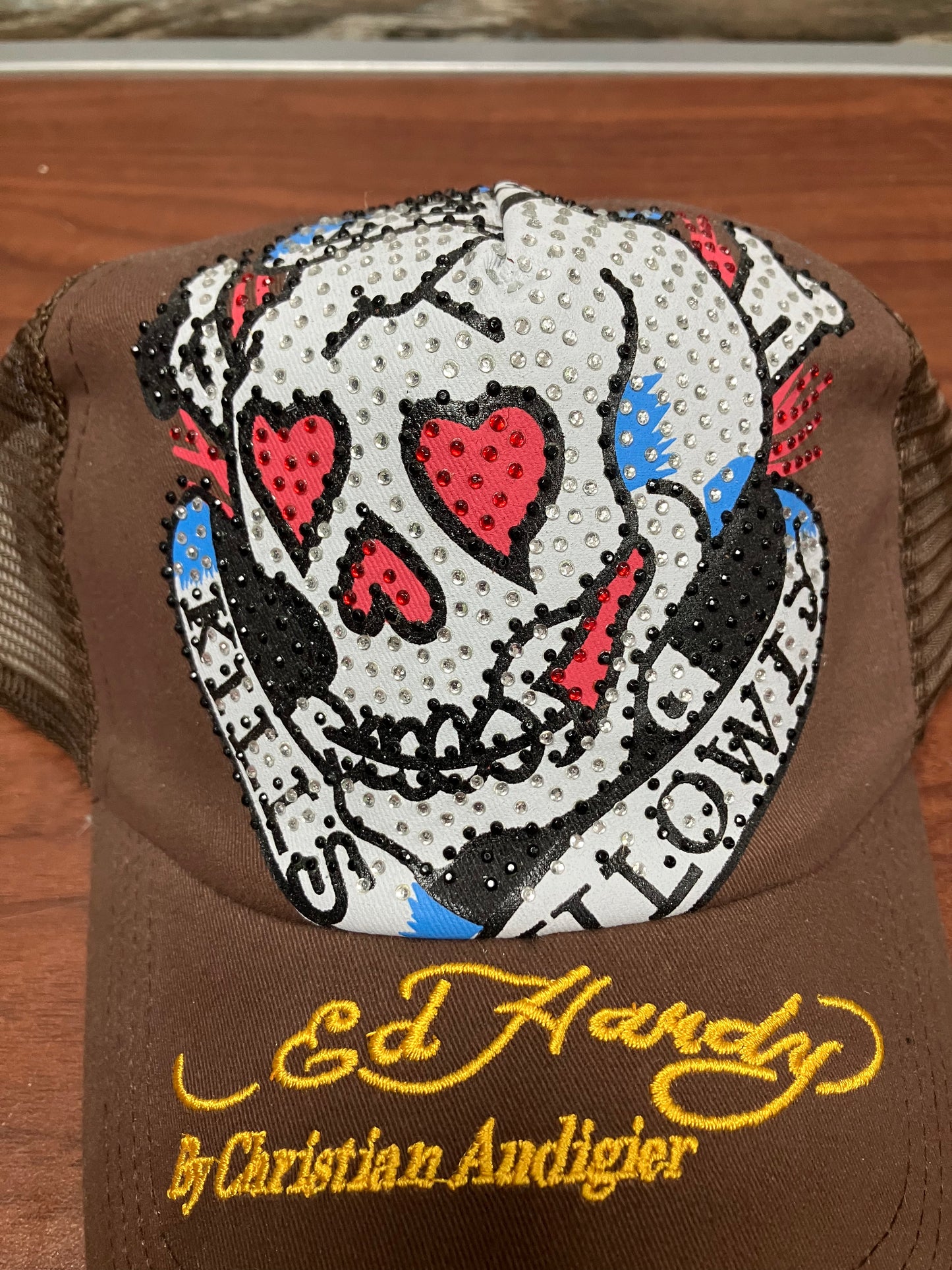Ed Hardy Brown Bedazzled Trucker Hat