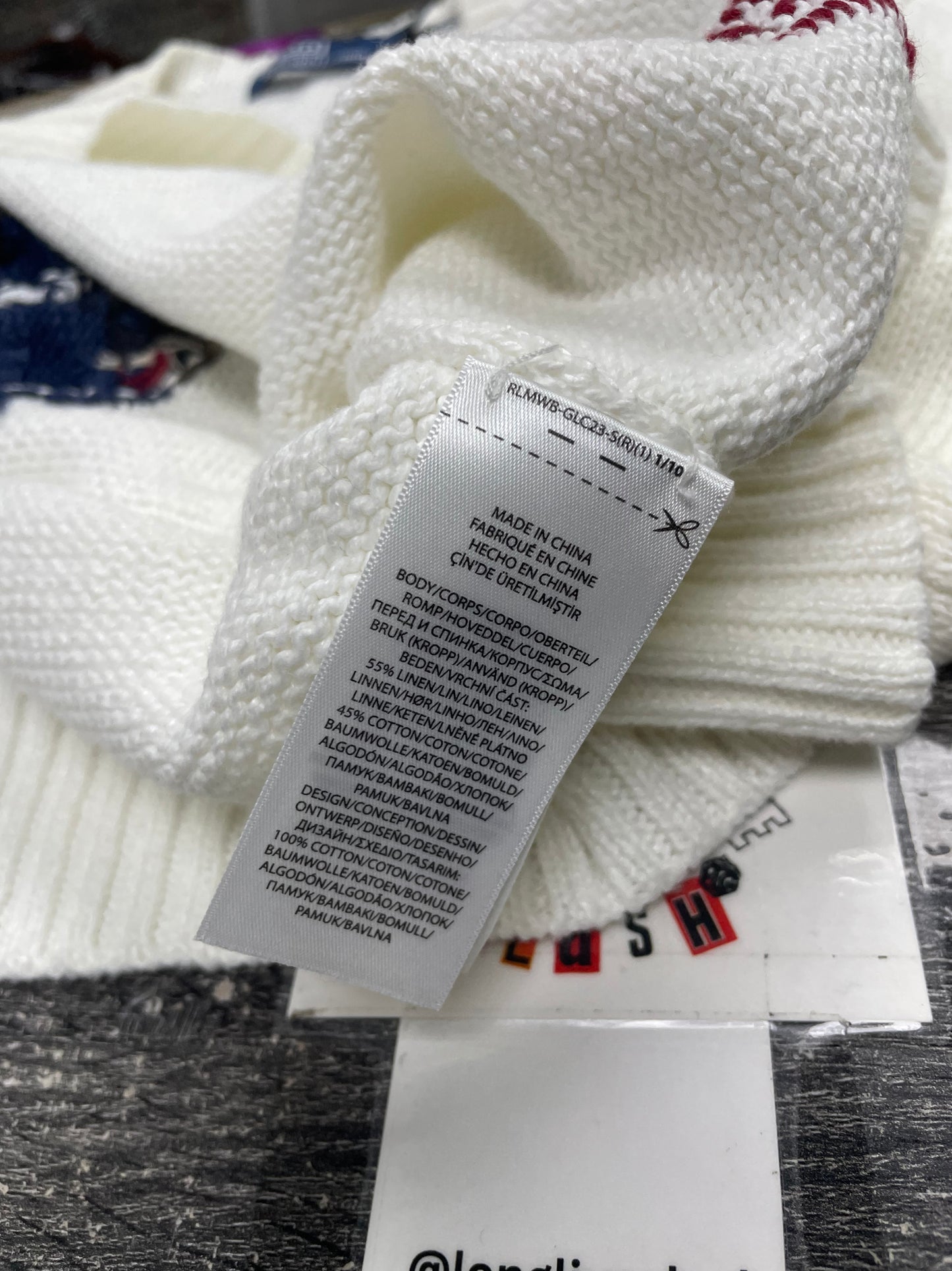 M - Polo Ralph Lauren White American Flag Bear Knit Sweater
