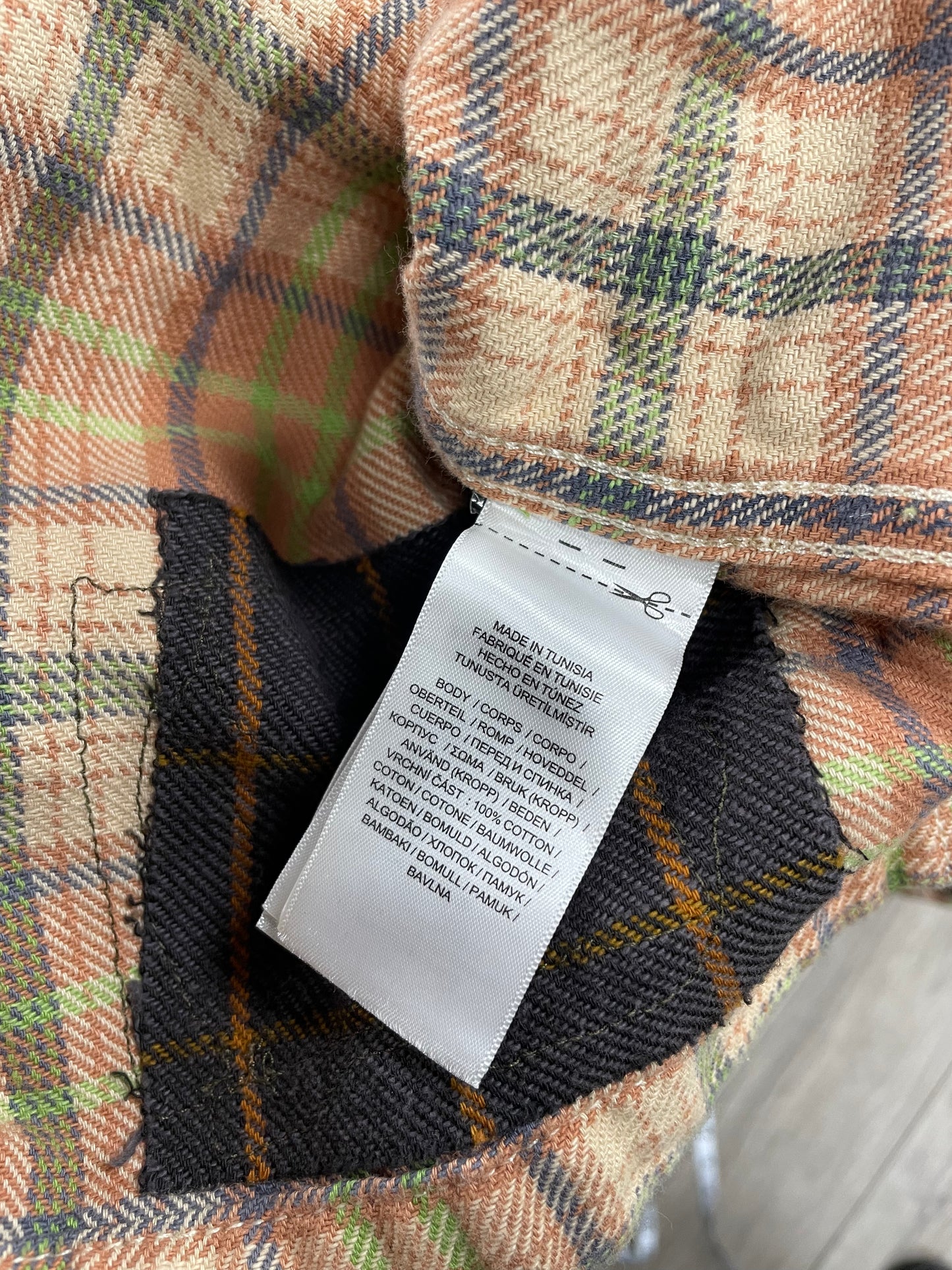 L - Double RL (RRL) rip-and-repair plaid cotton twill camp shirt