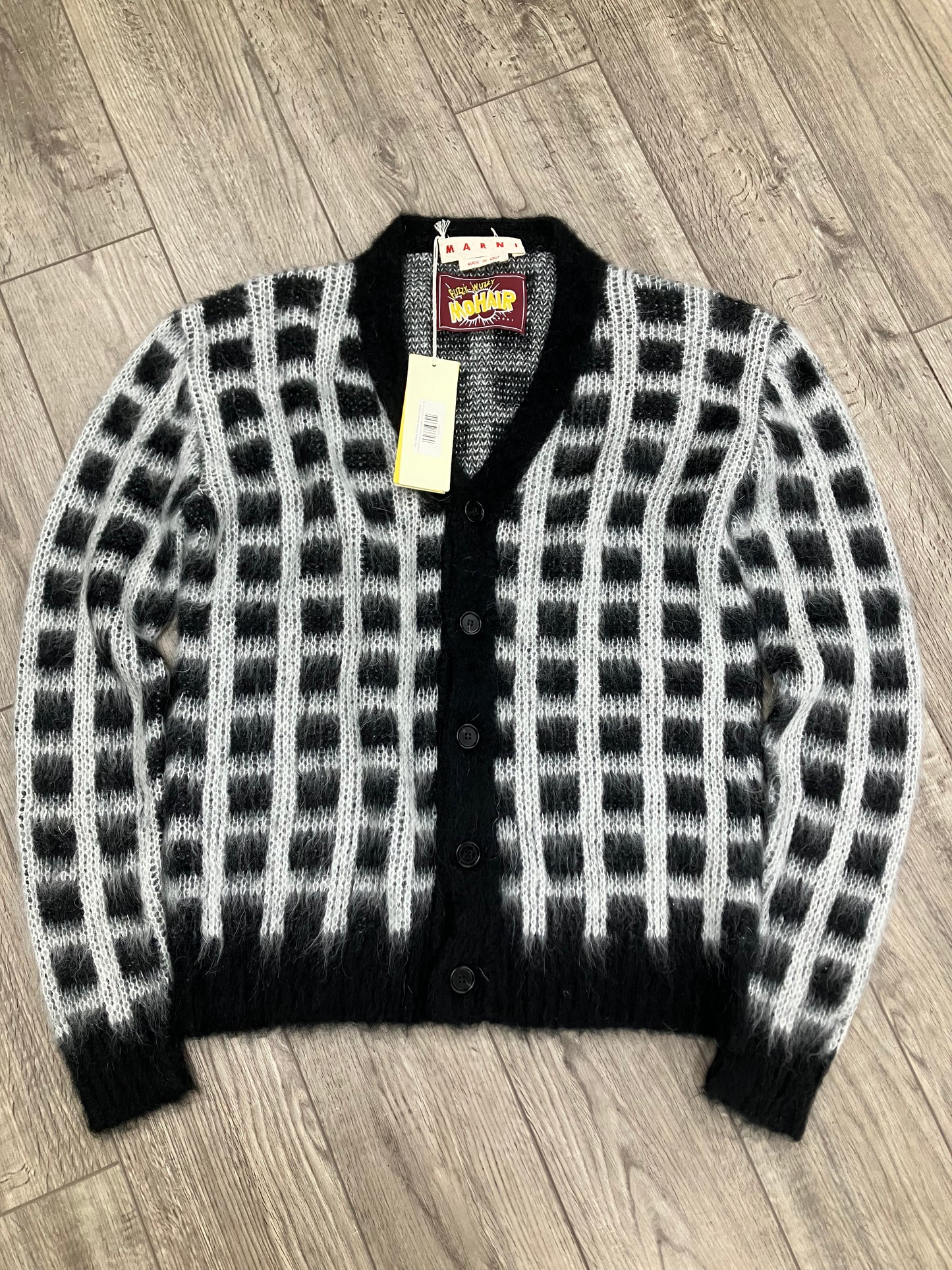 M-Marni Black Checkered Mohair Cardigan
