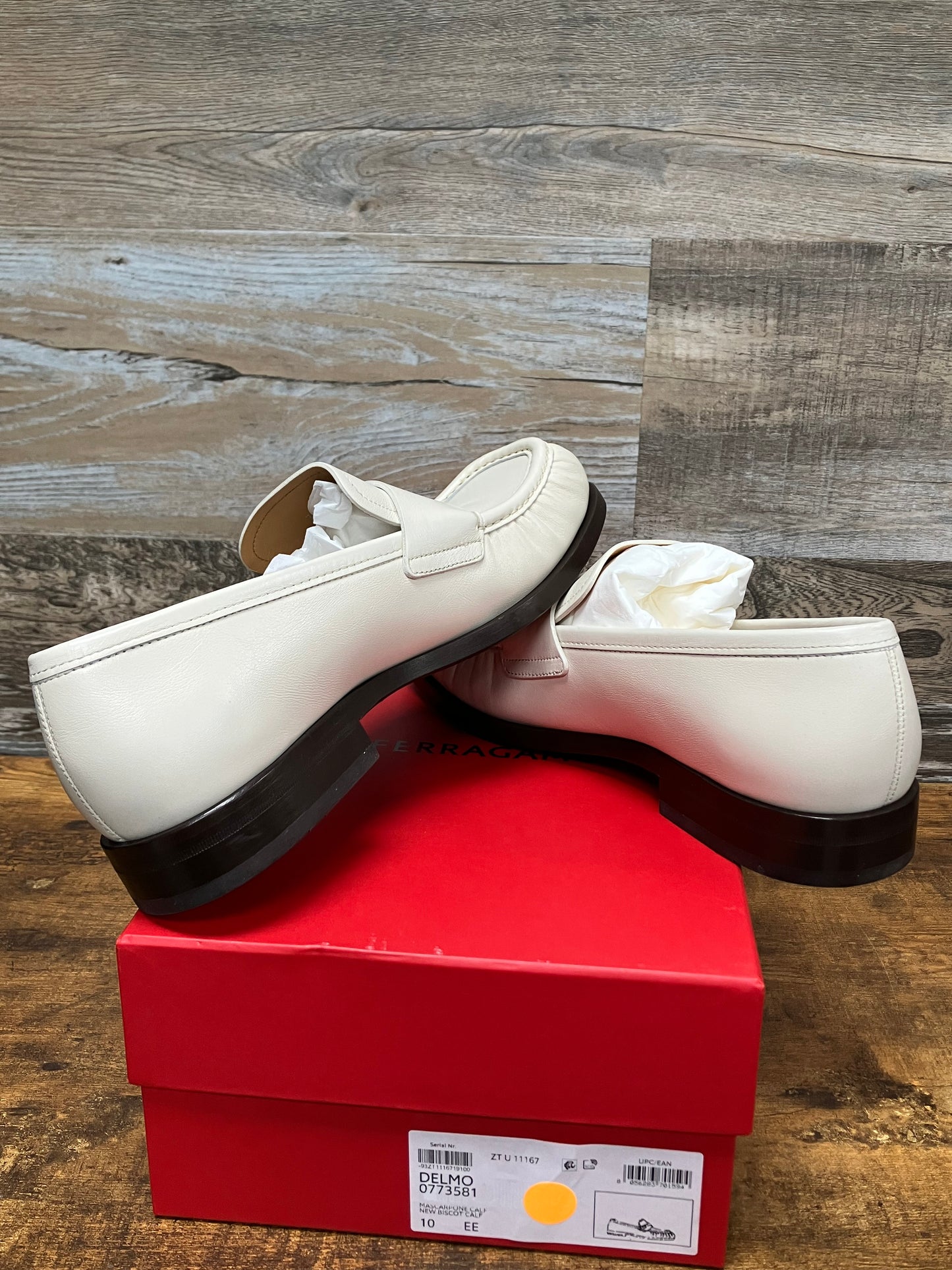 10/11-Ferragamo White Penny Loafer
