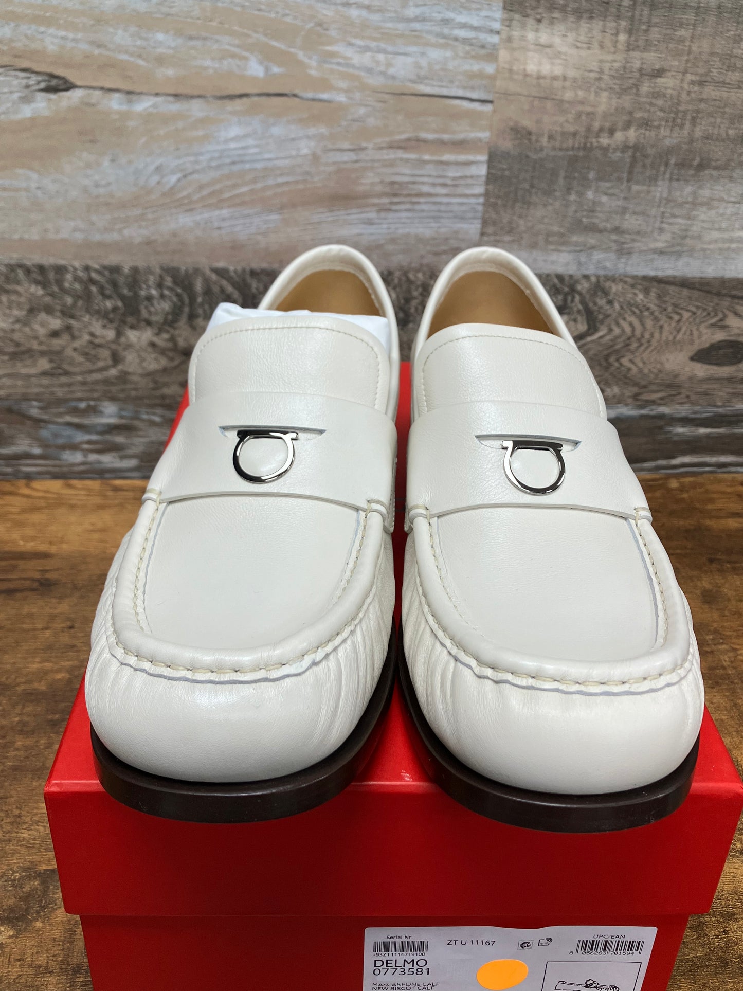 10/11-Ferragamo White Penny Loafer