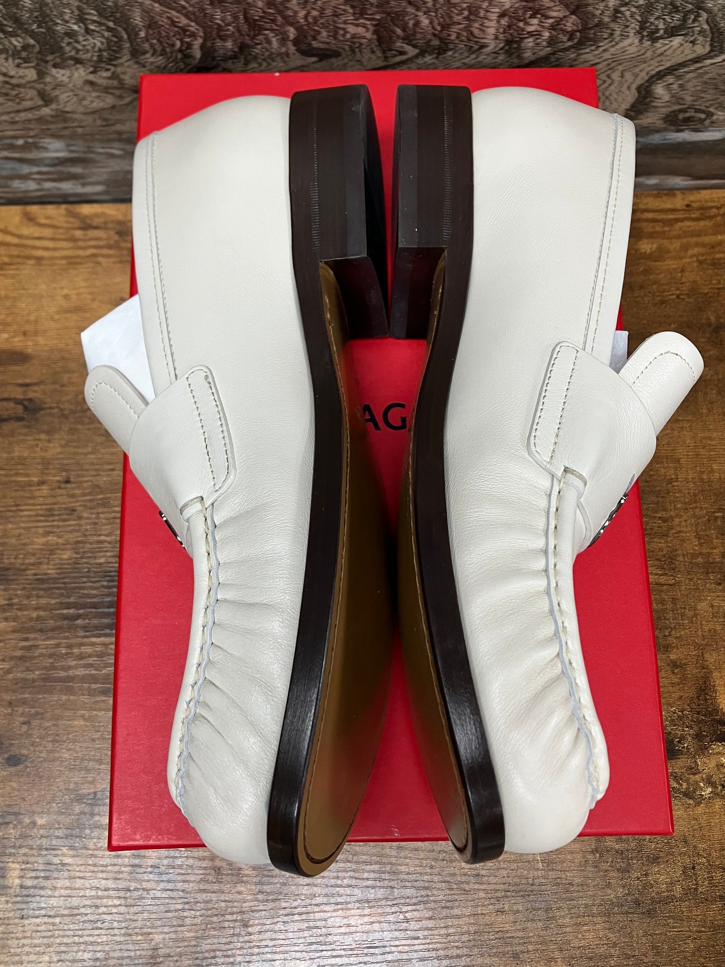10/11-Ferragamo White Penny Loafer