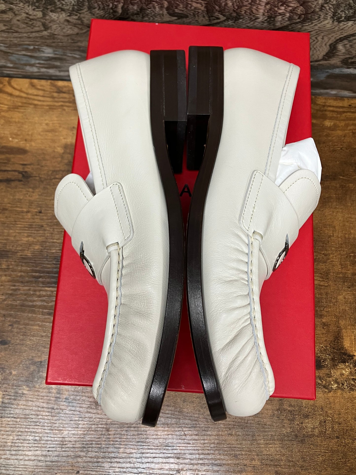 10/11-Ferragamo White Penny Loafer