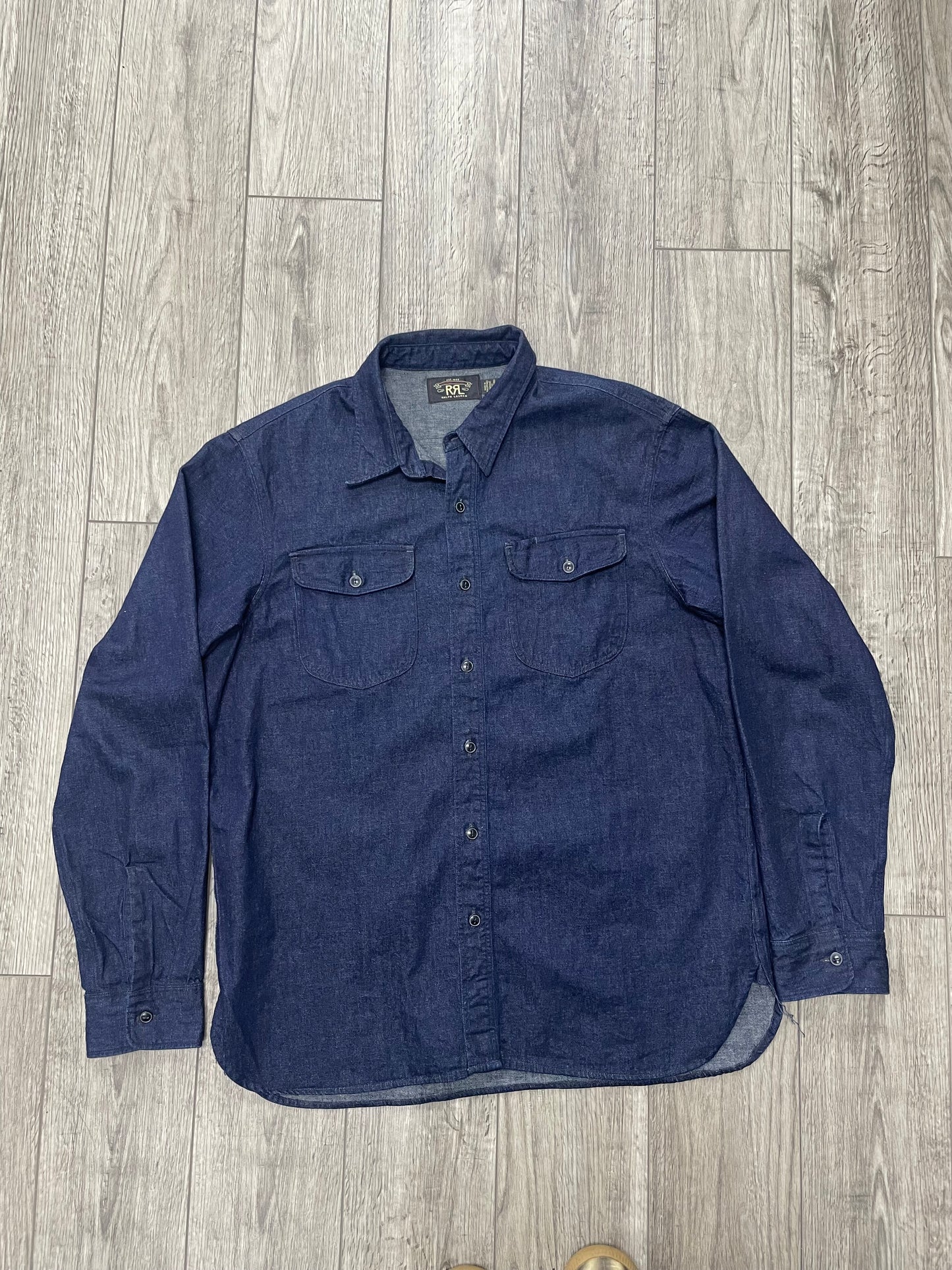 RRL Dark Washed Linen Denim Workshirt L