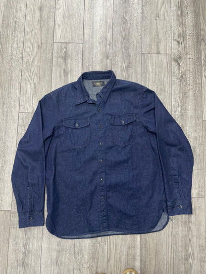 RRL Dark Washed Linen Denim Workshirt L