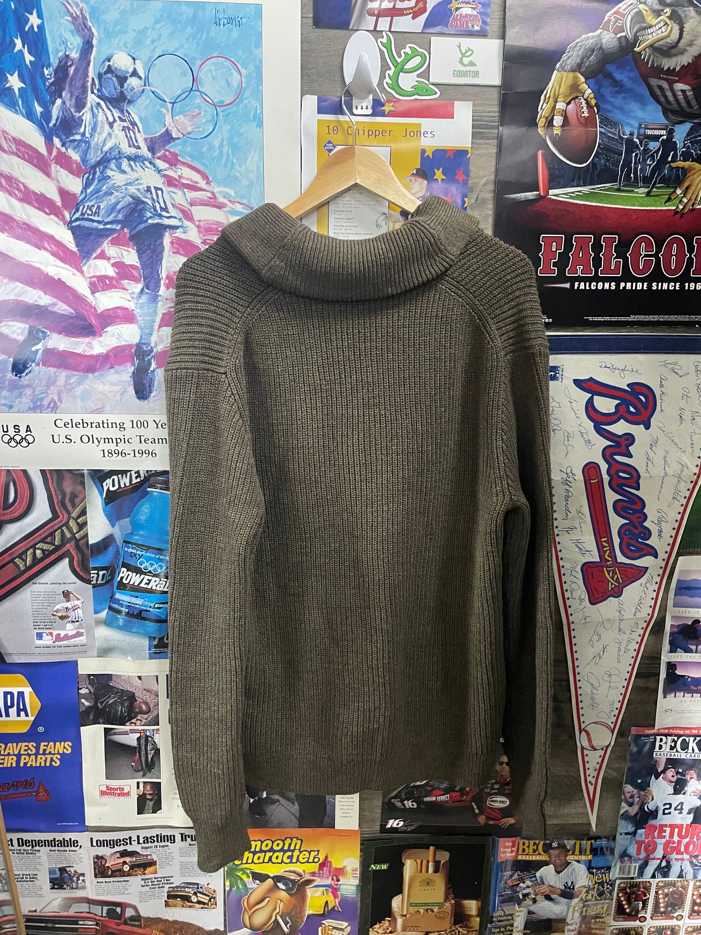 M - Polo Ralph Lauren olive green cotton shawl-collar cardigan