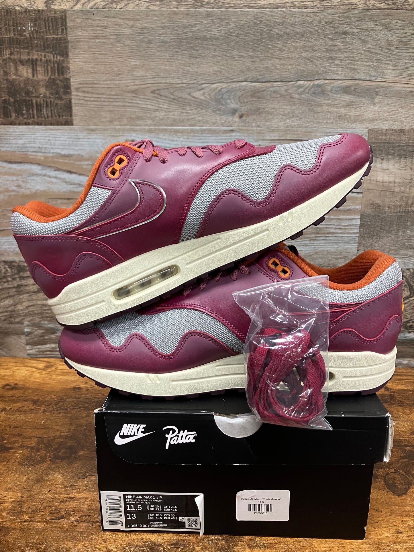 Nike Air Max 1 Patta Maroon Size 11.5