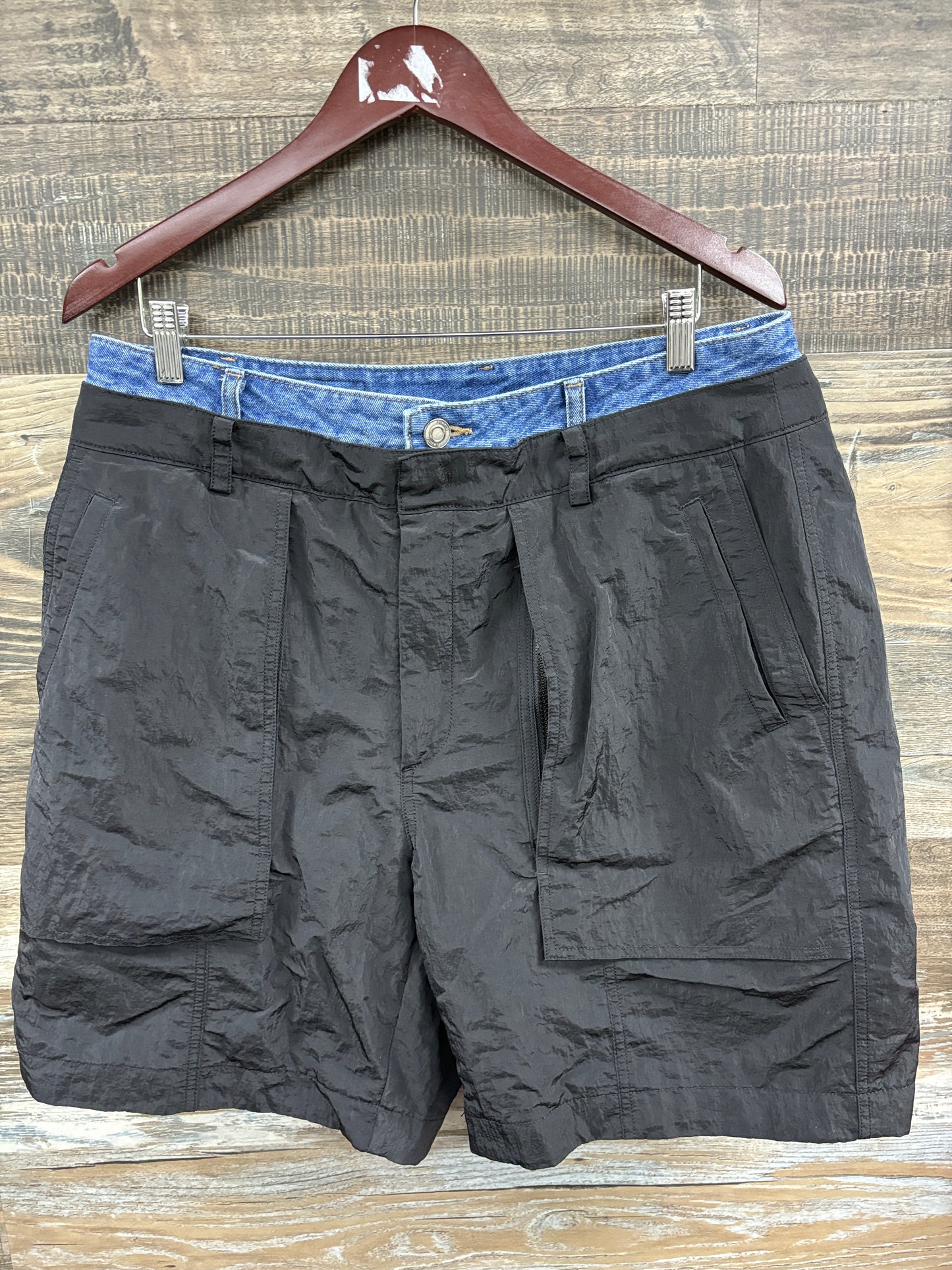 Juun. j double layered denim nylon shorts