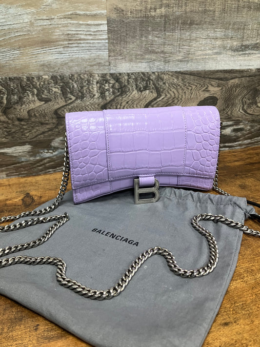 Balenciaga Embossed Hourglass Purse Purple Sz OS