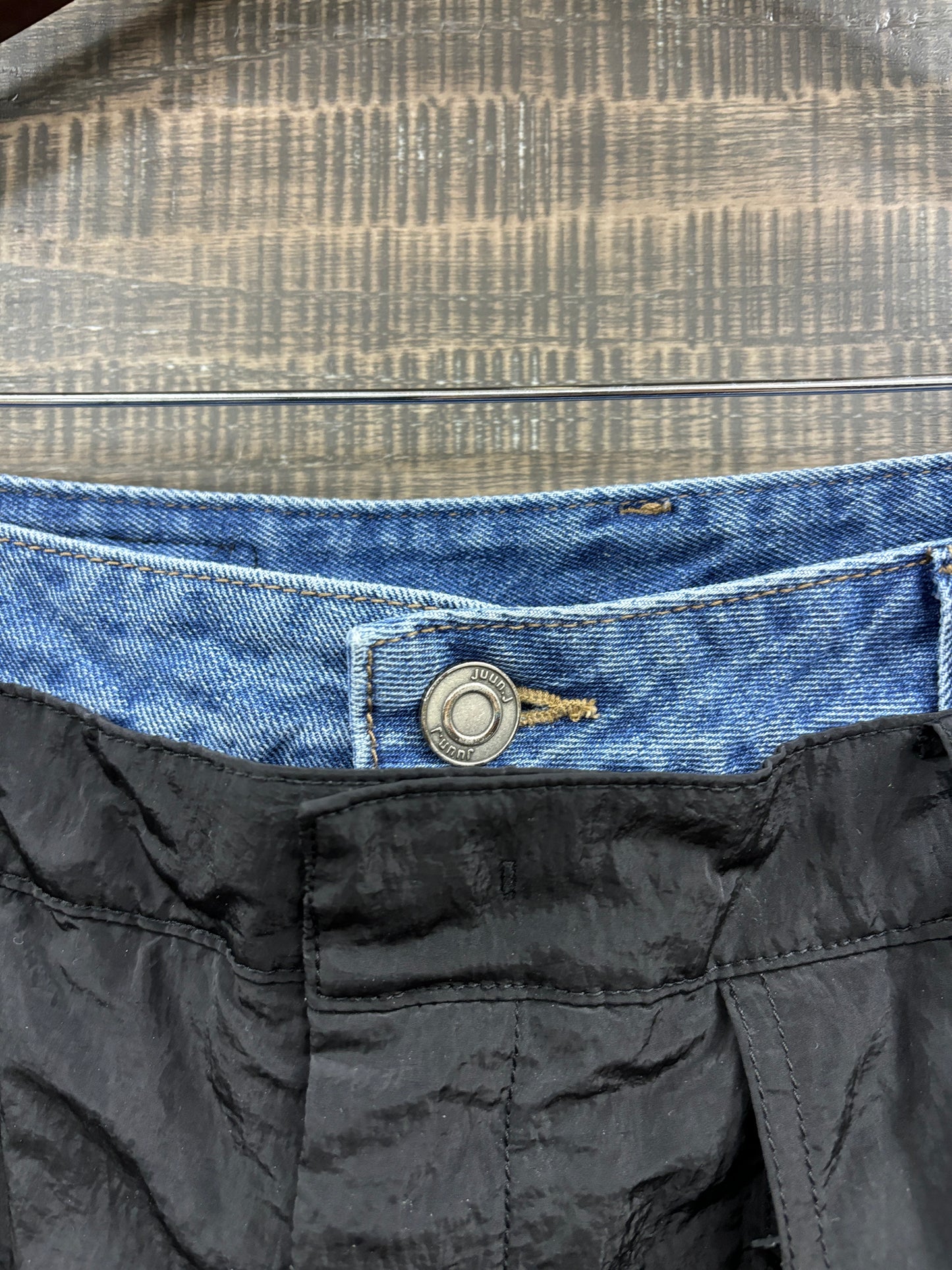 Juun. j double layered denim nylon shorts