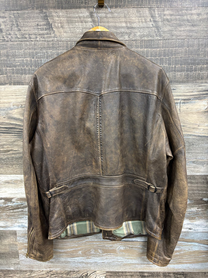 L-RRL LEATHER MOTO PLAID LINED JACKET