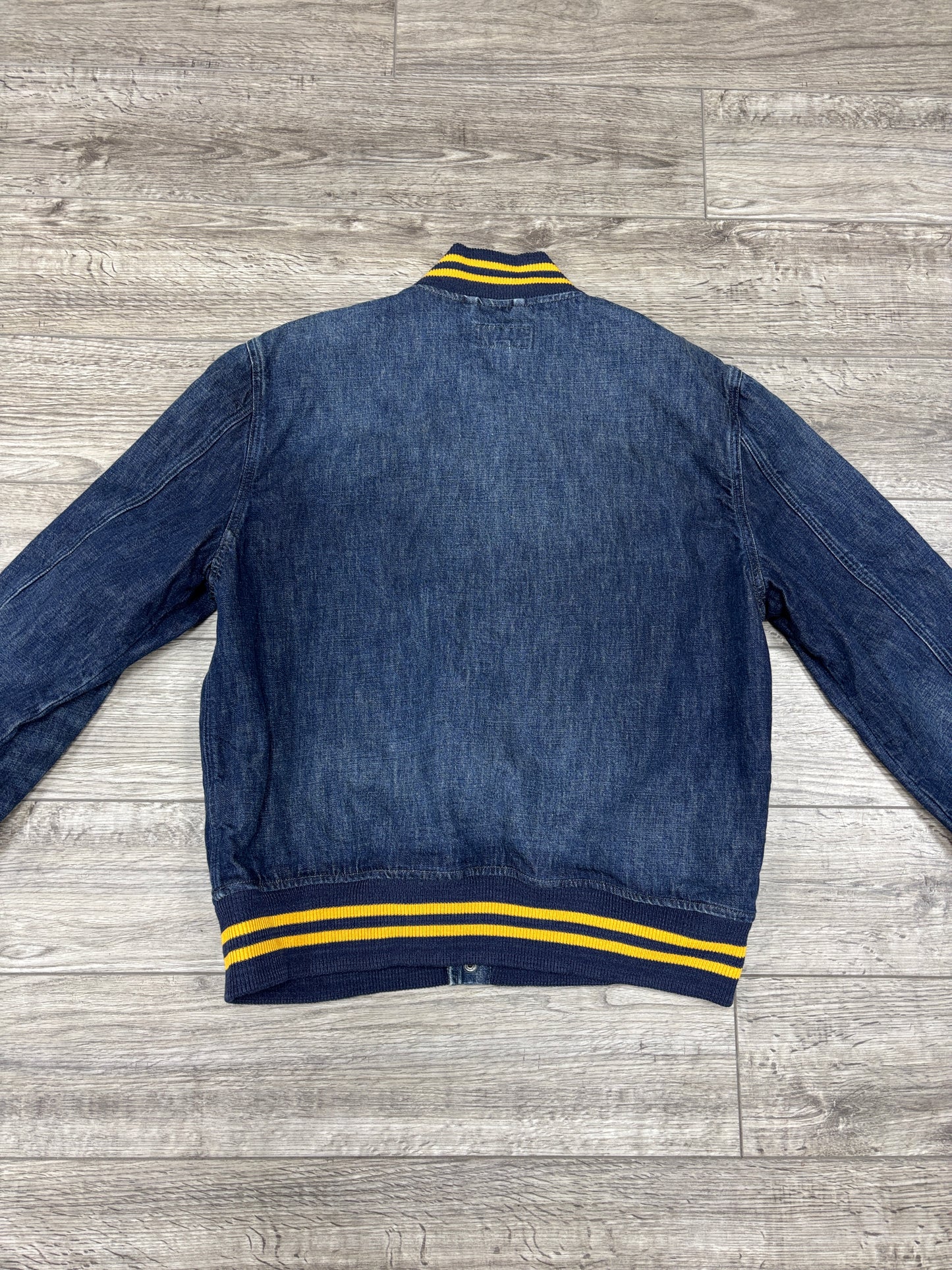 L- Polo Ralph Lauren Denim Letterman Spellout Baseball Varsity
