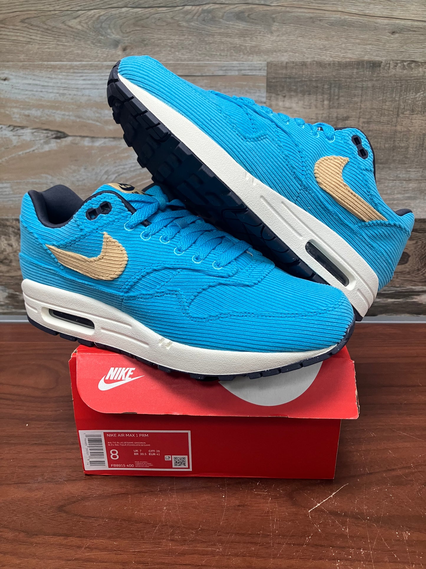 Air max 1 corduroy Baltic Blue size 8 New