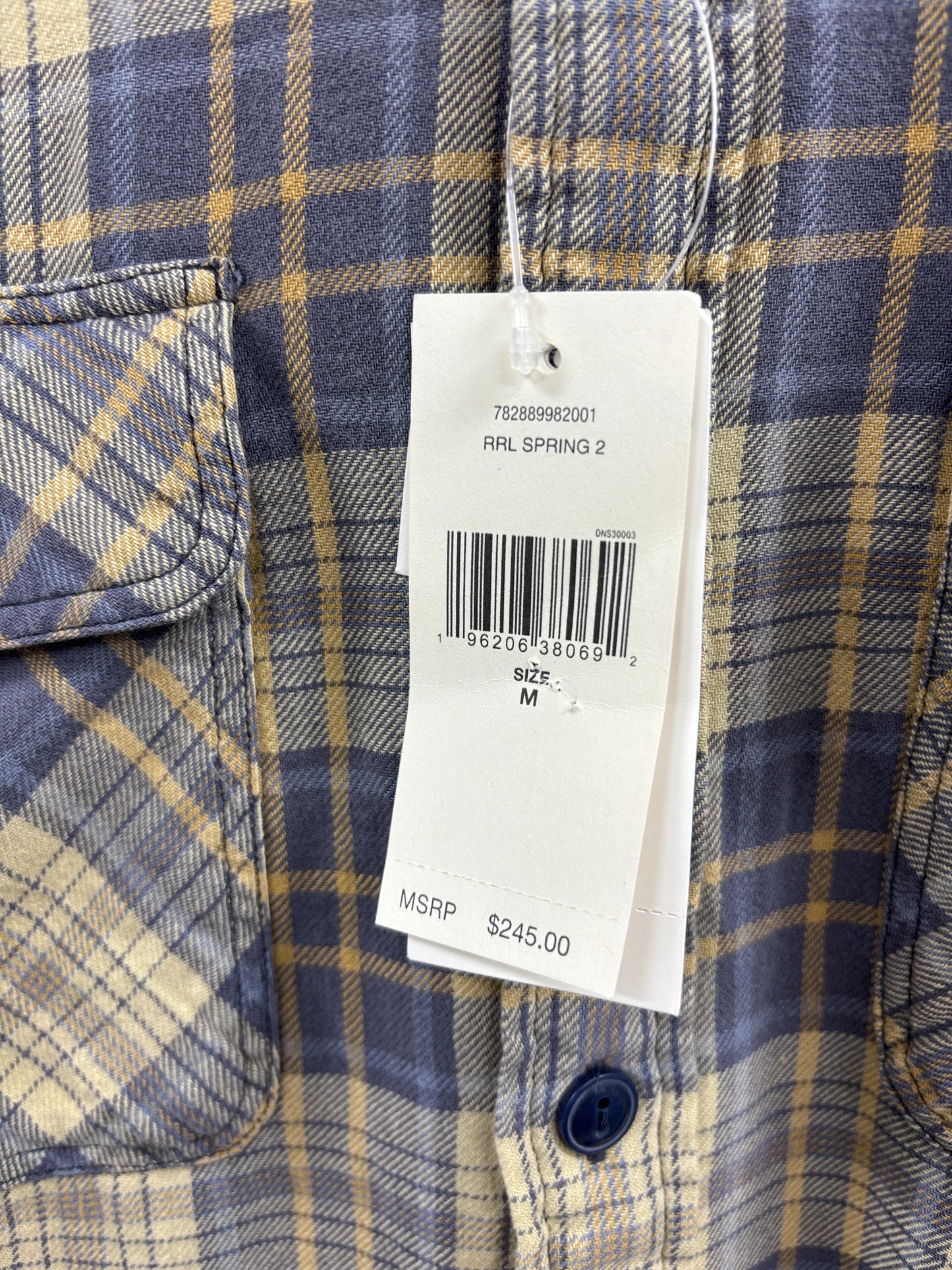 M- RRL PLAID TWILL FLANNEL FADED BLUE/YELLOW