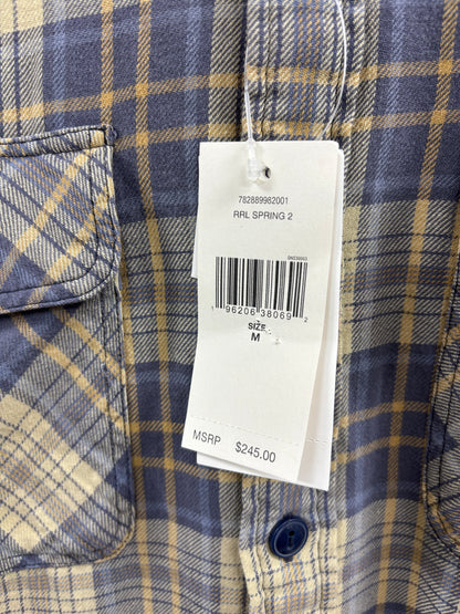 M- RRL PLAID TWILL FLANNEL FADED BLUE/YELLOW